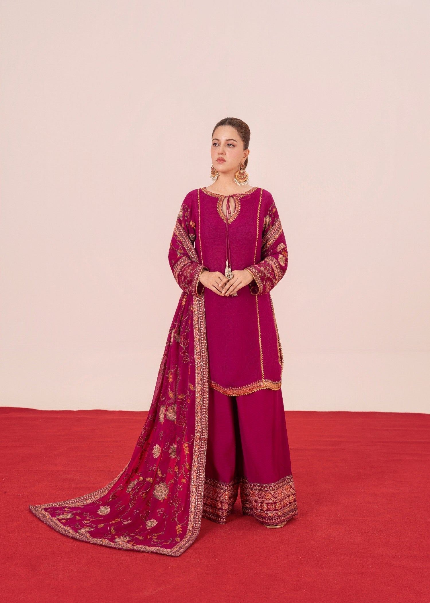 crinkle chiffon Sharara in Red violet