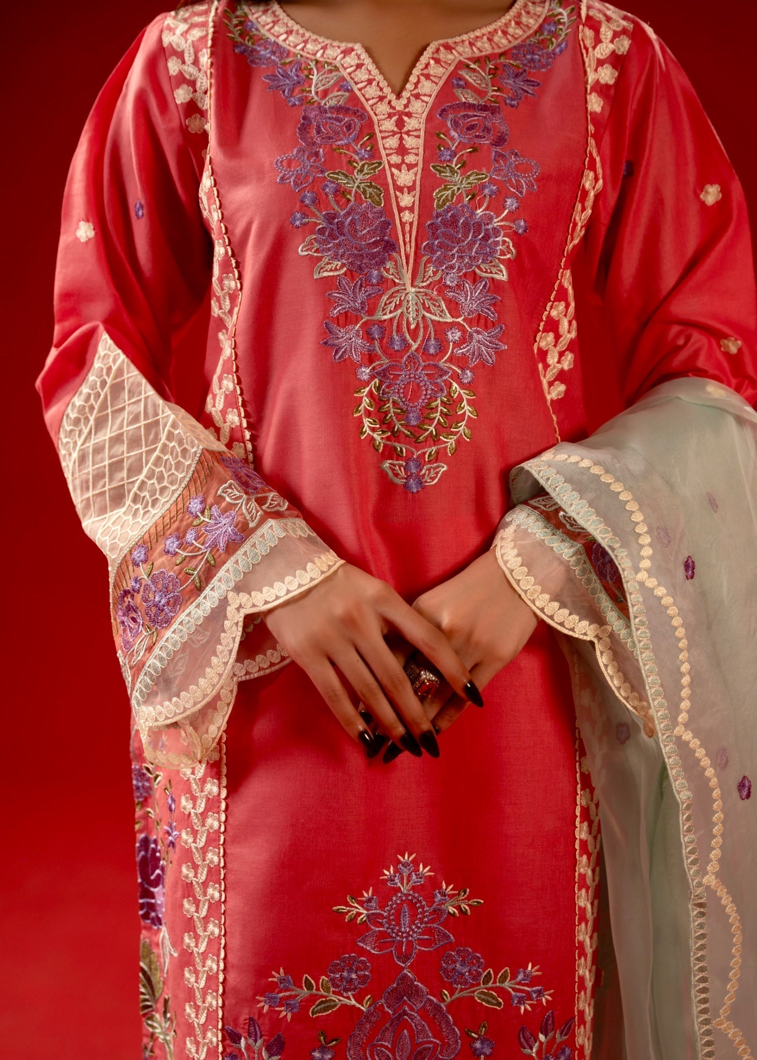 cambric Kurta Set in Salmon pink
