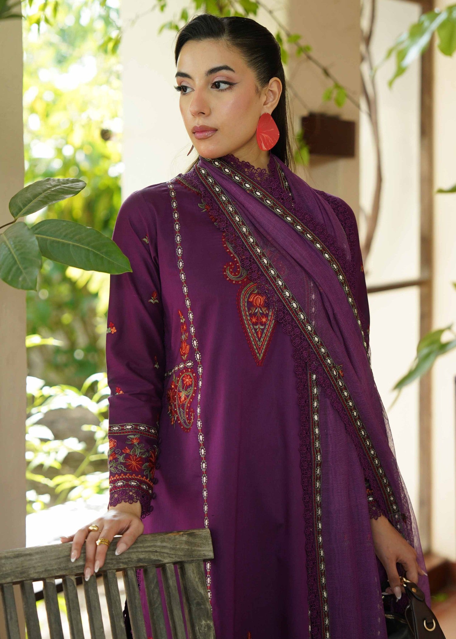 lawn Kurta Set in Royal purple