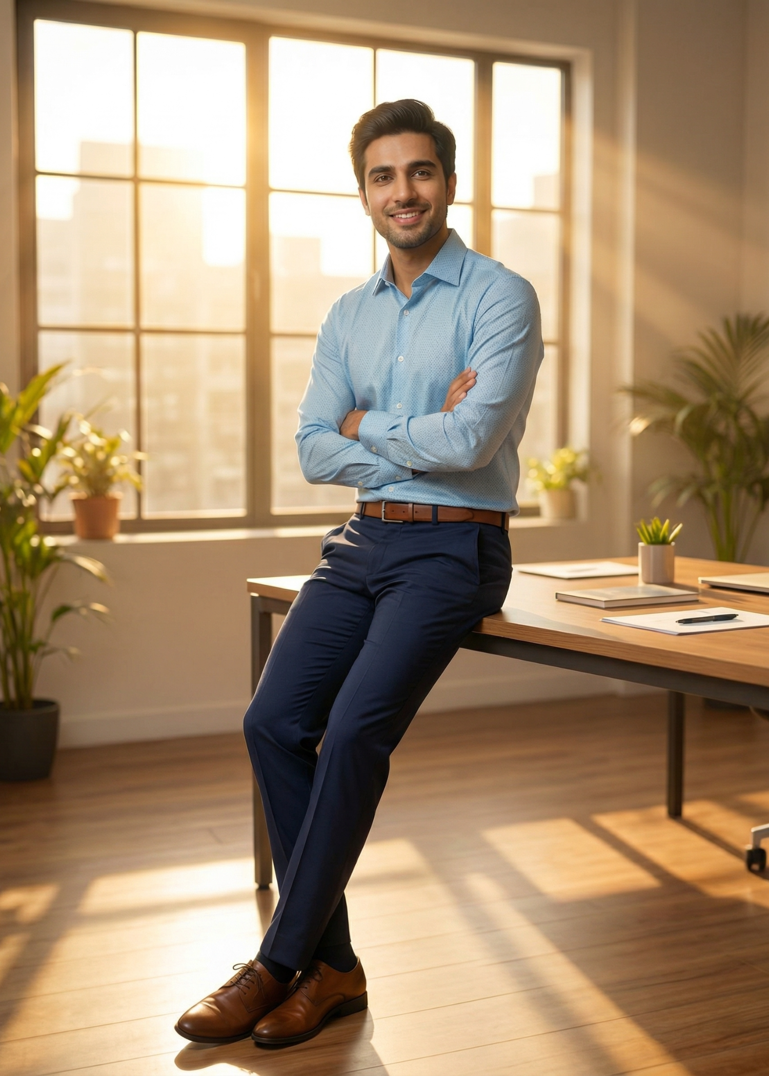 cotton Formal Shirt in Pacific blue