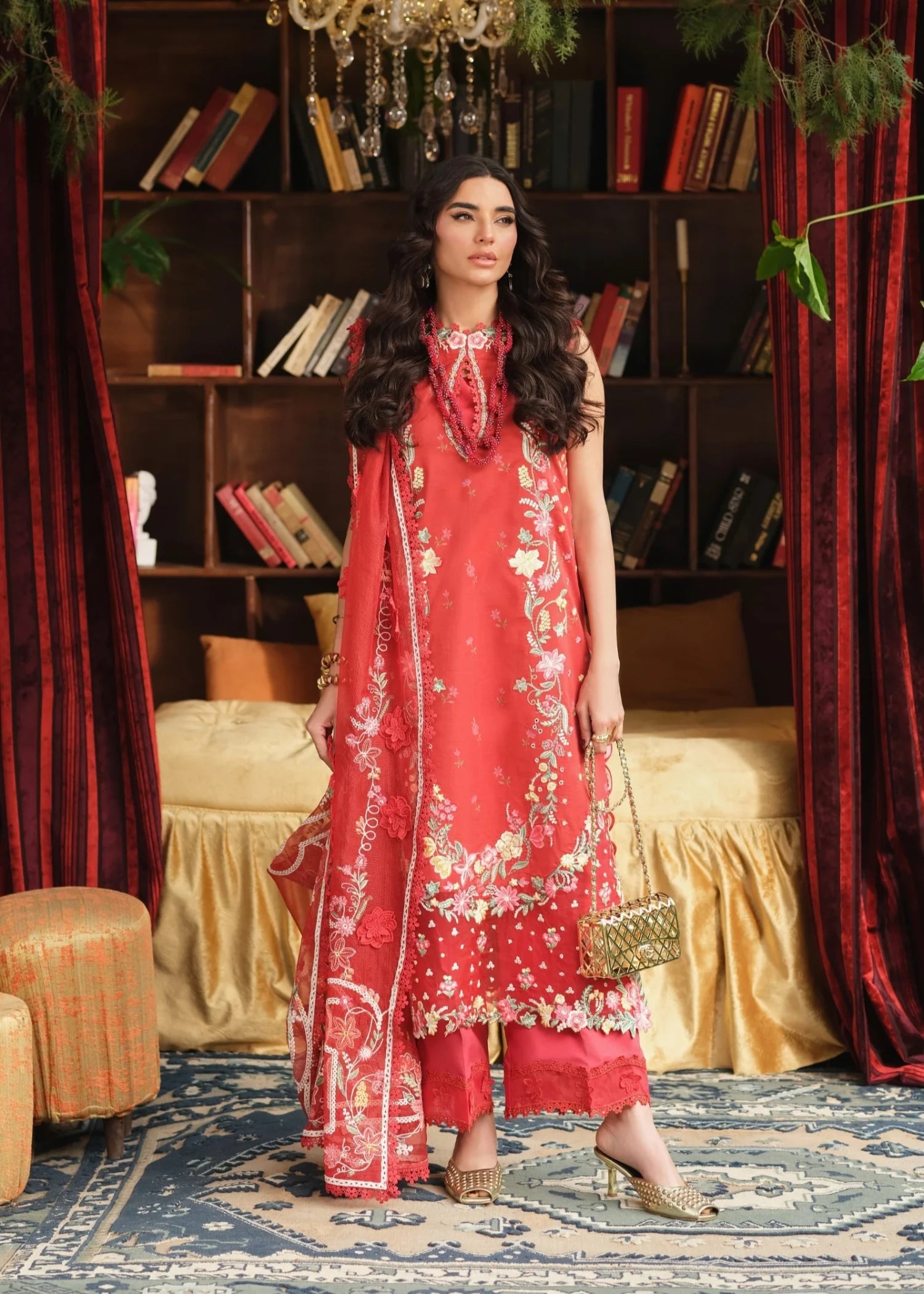 lawn Unstitched in Fire red