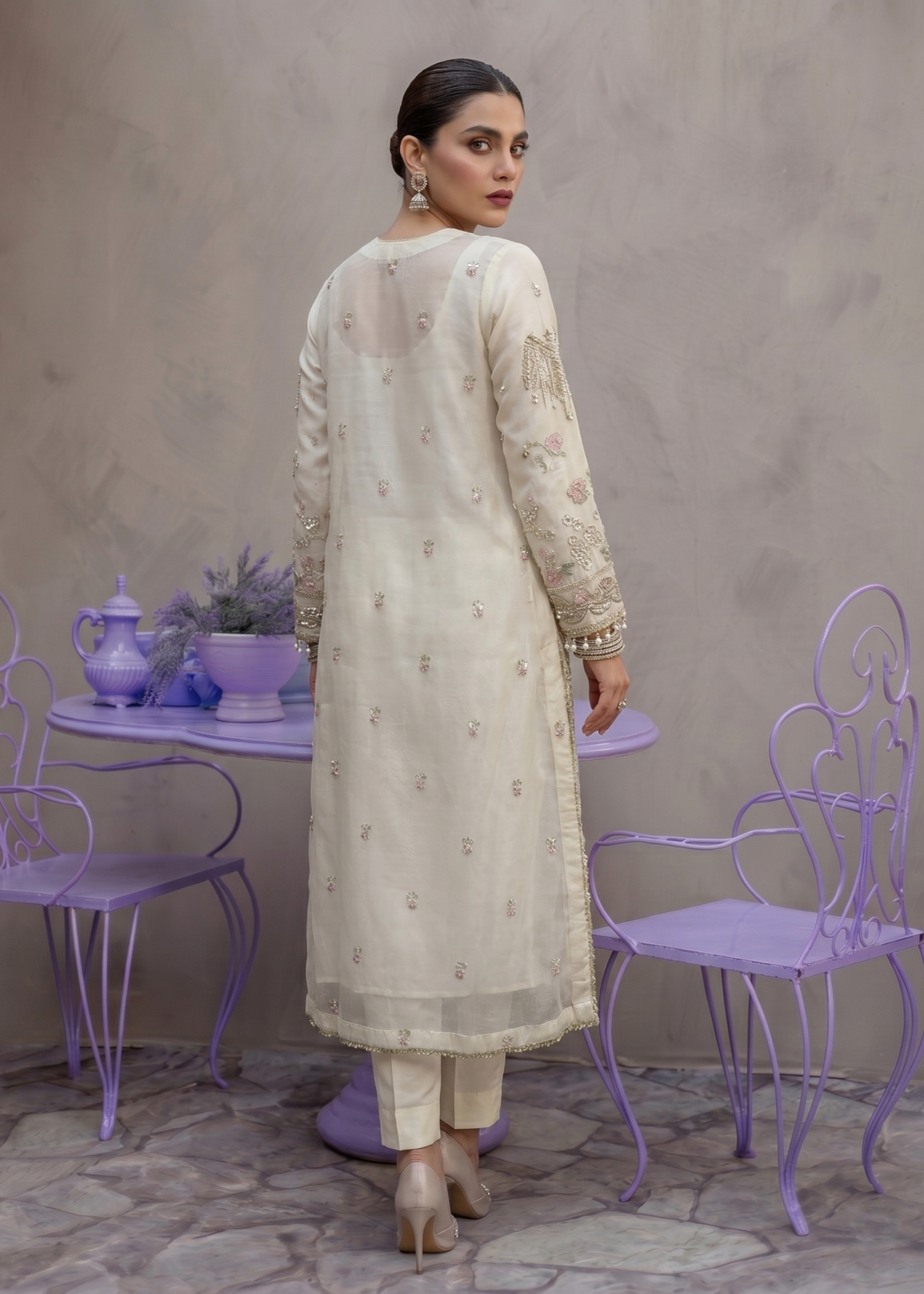 organza Kurta Set in Off-white