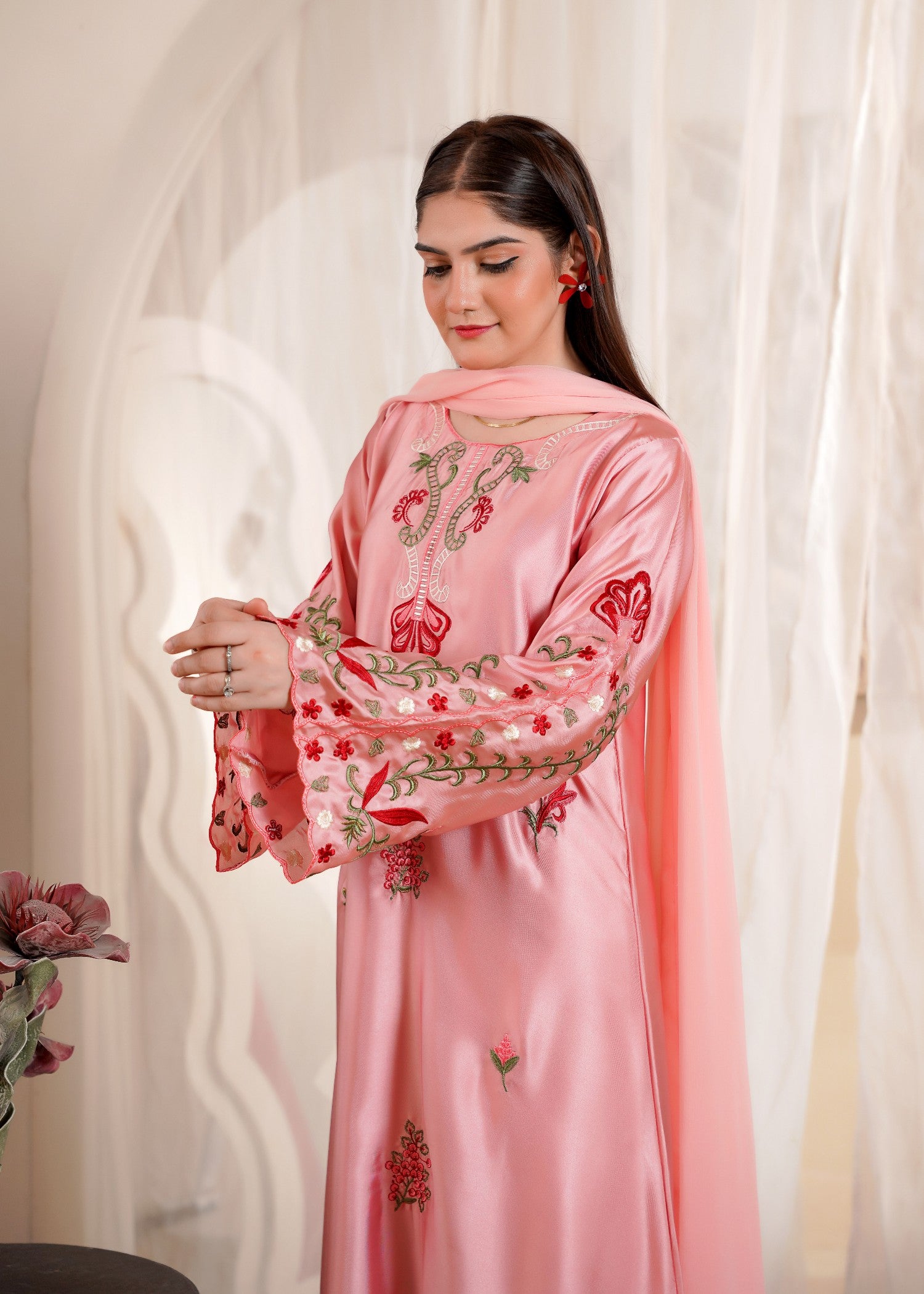 silk Kaftan in Peach pink