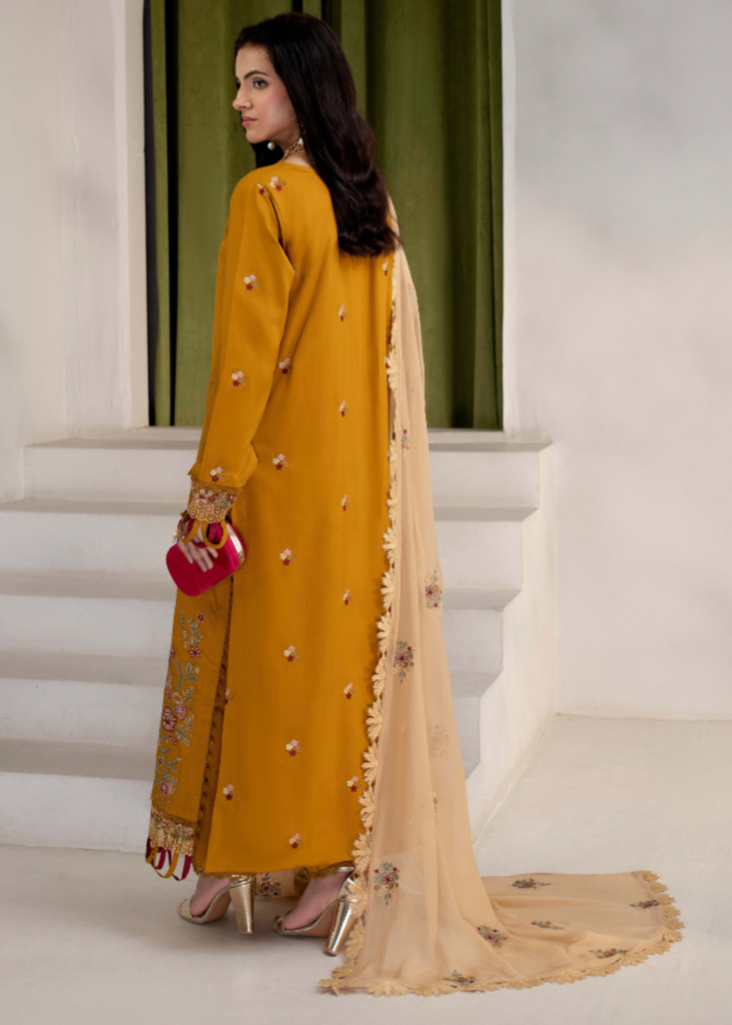 viscose Unstitched in Mari gold, wheat