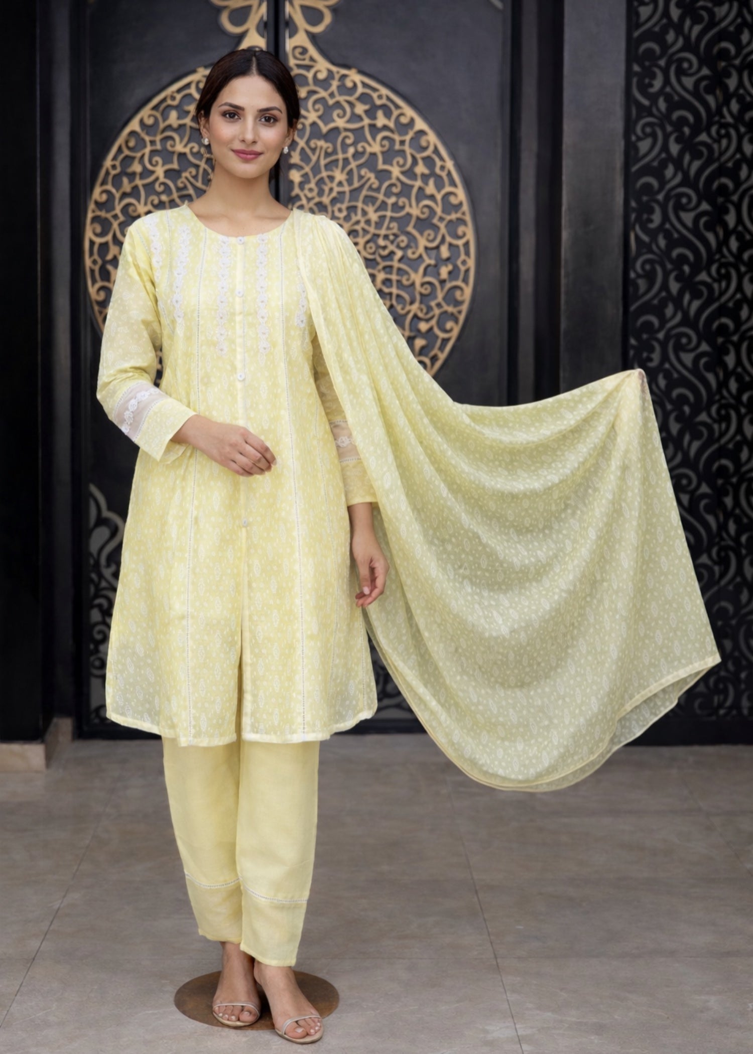 paper lawn Short Frock in Lemon