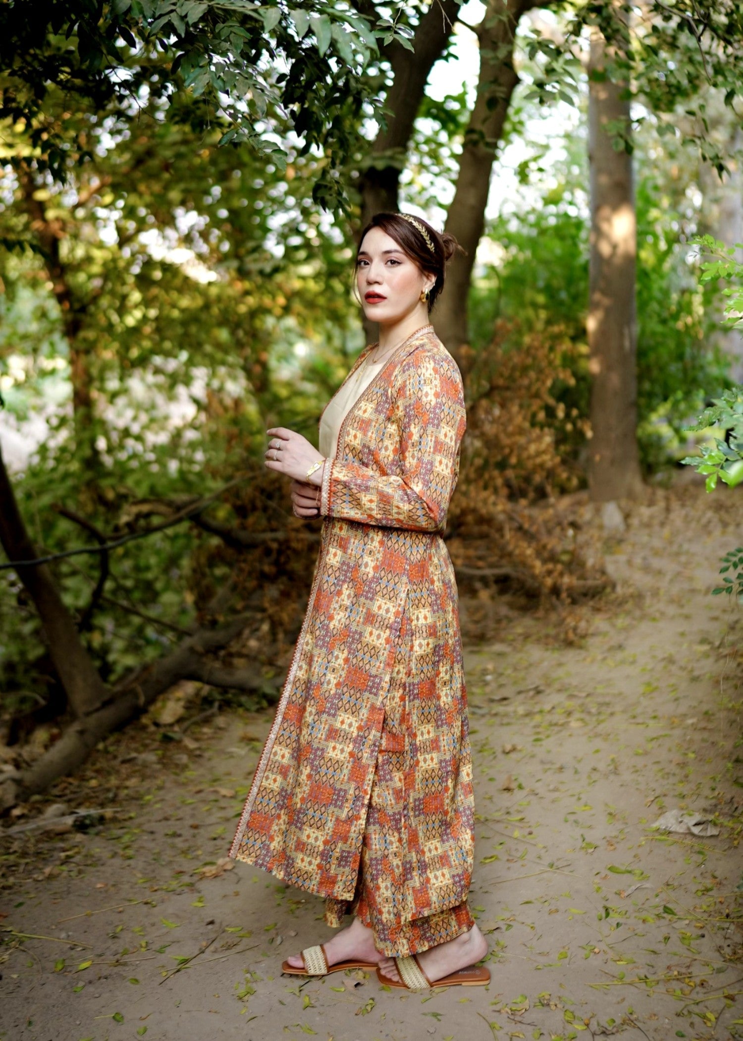 khaddar Gown in Multi