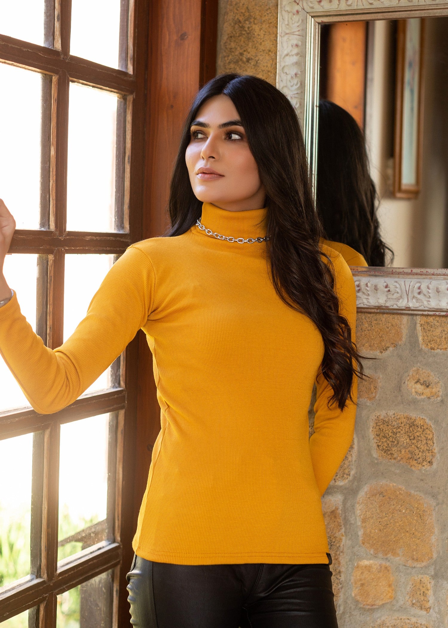 jersey knit Turtle Neck in Mustard