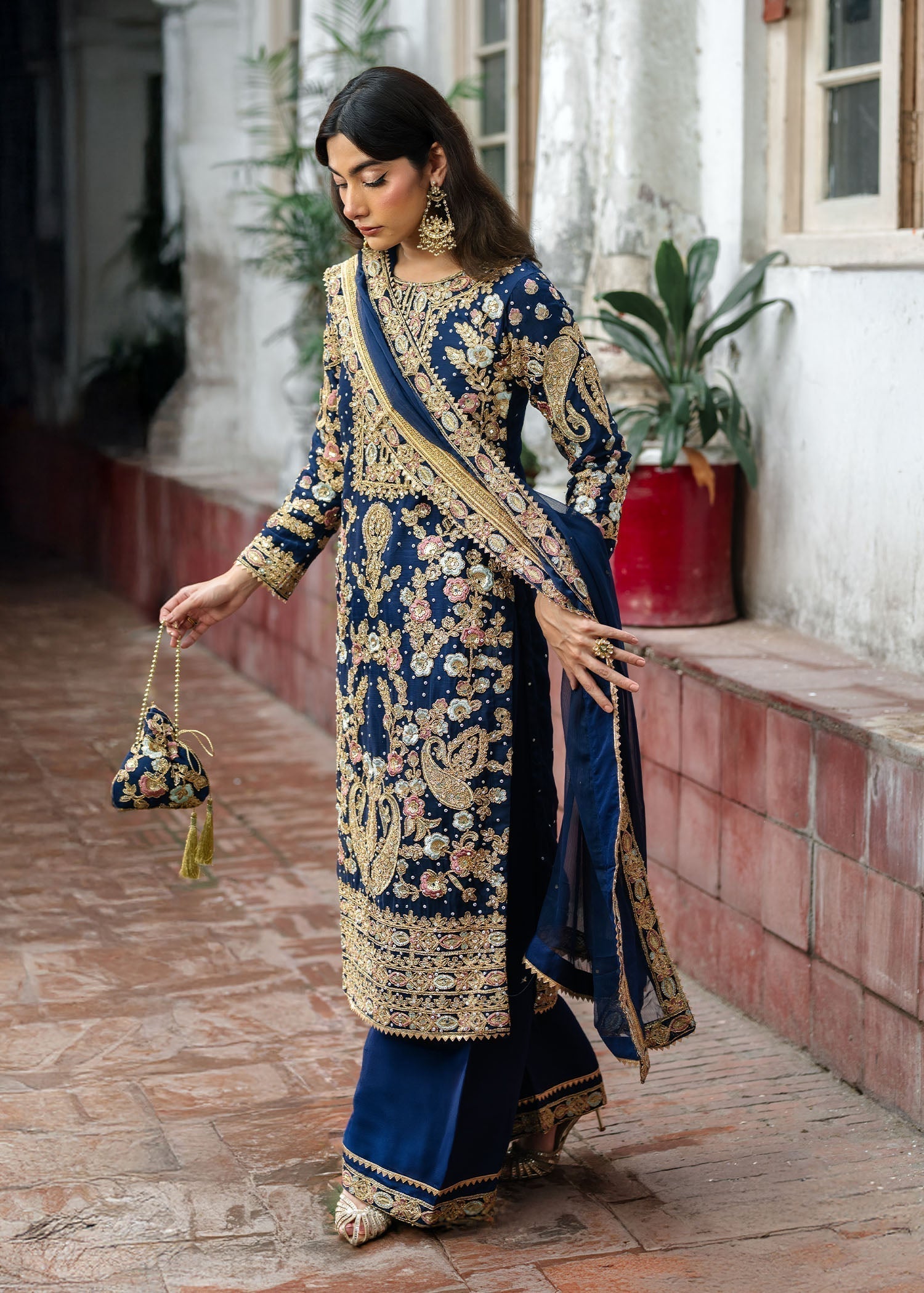 chiffon Kurta Set in Royal blue
