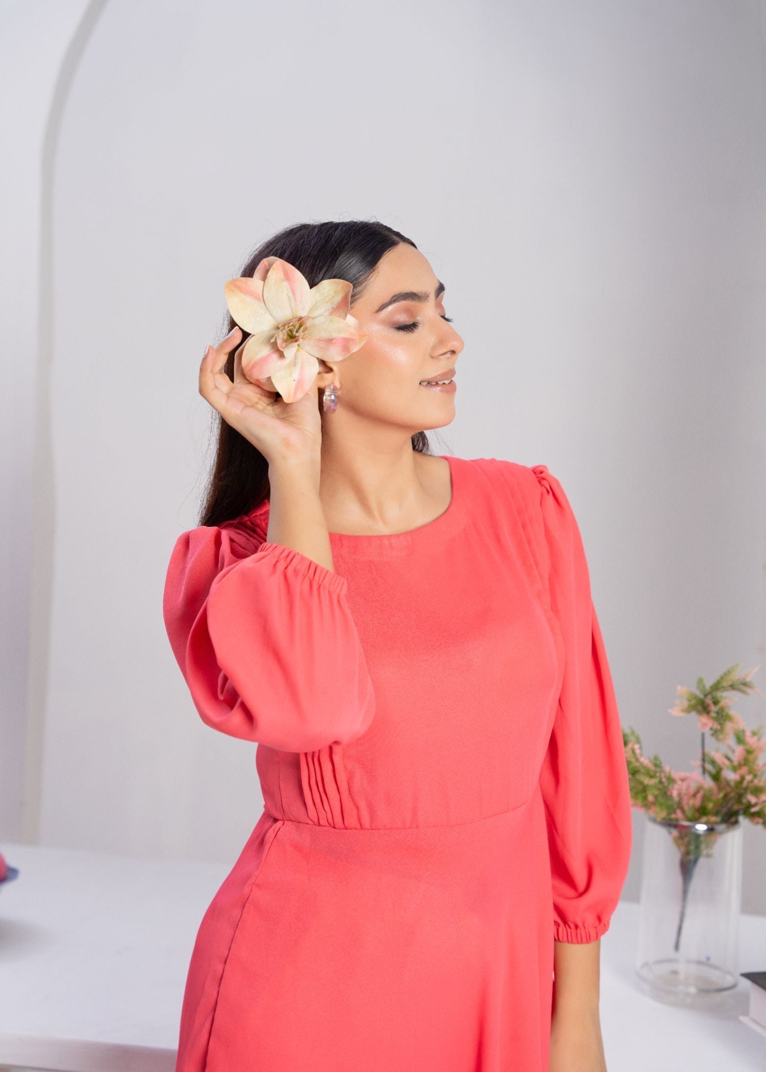 georgette Dress in Strawberry pink