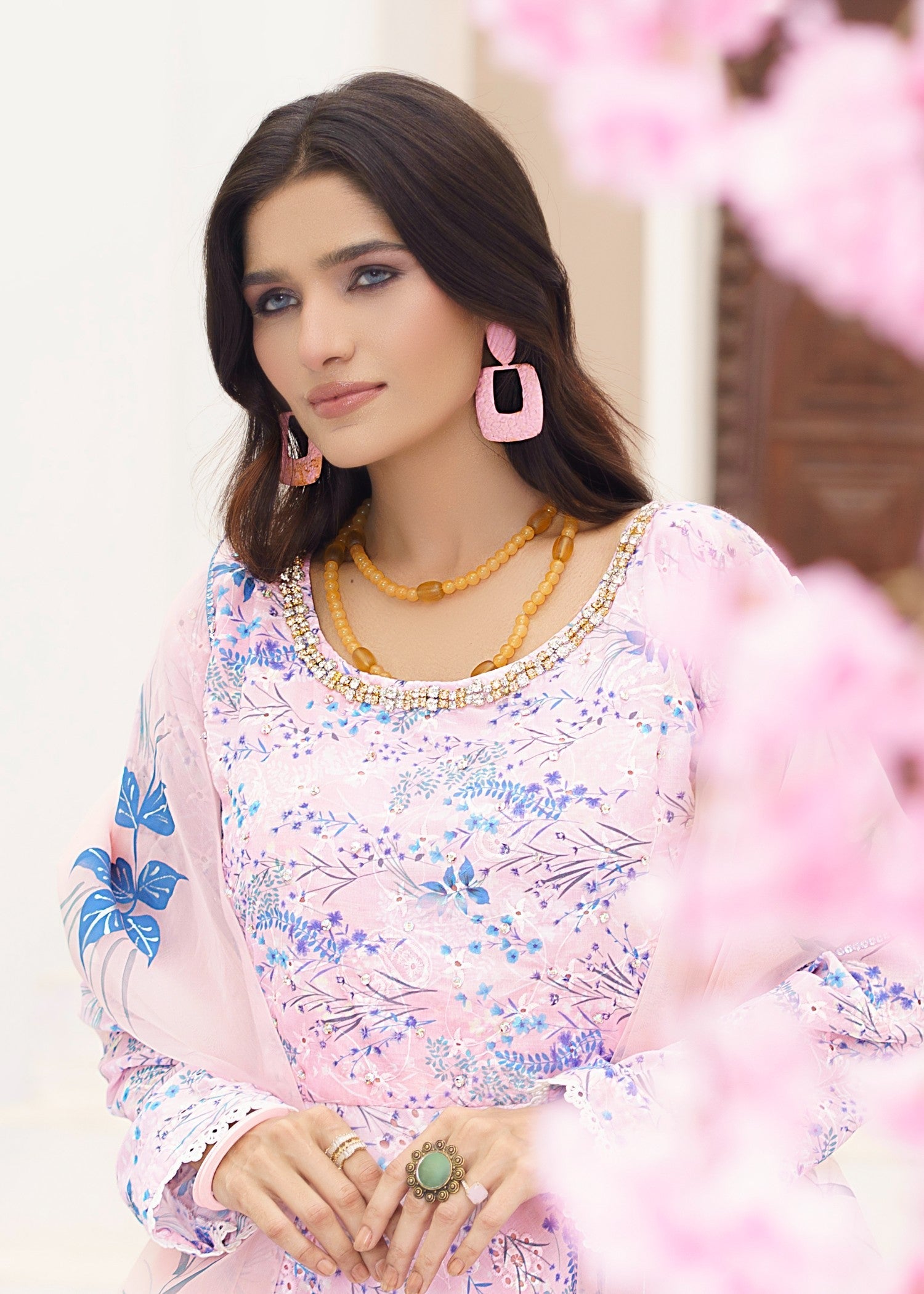 chikankari cotton Maxi in Pink