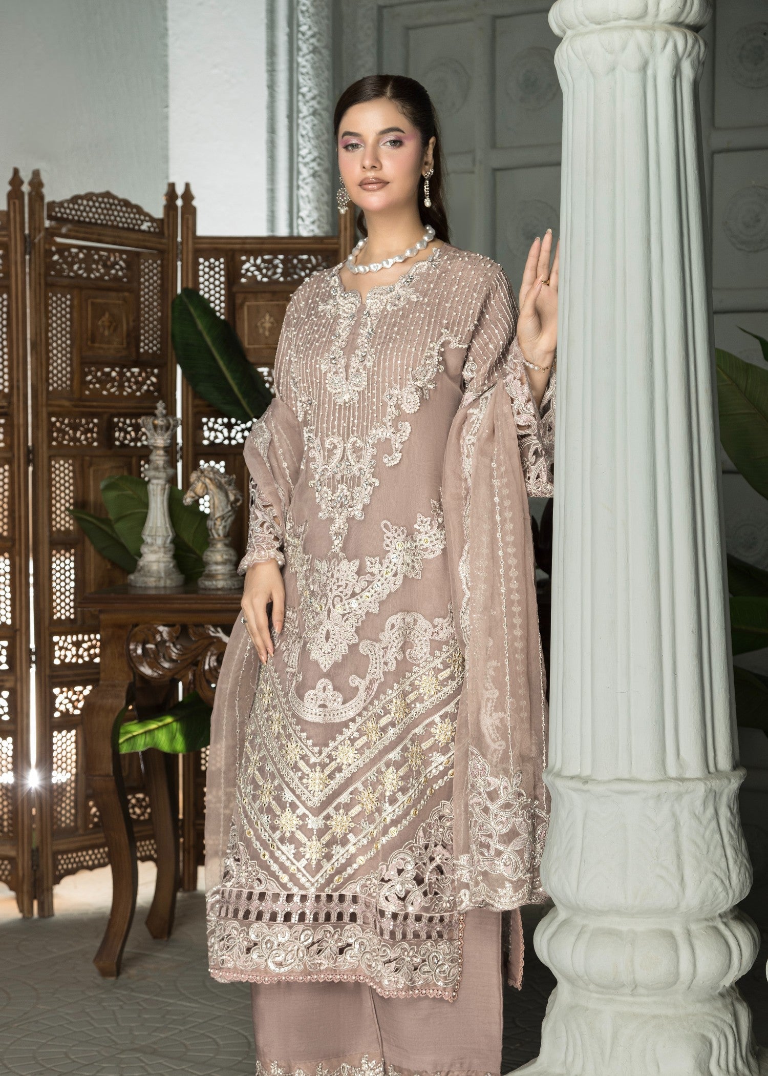 organza Kurta Set in Mauve