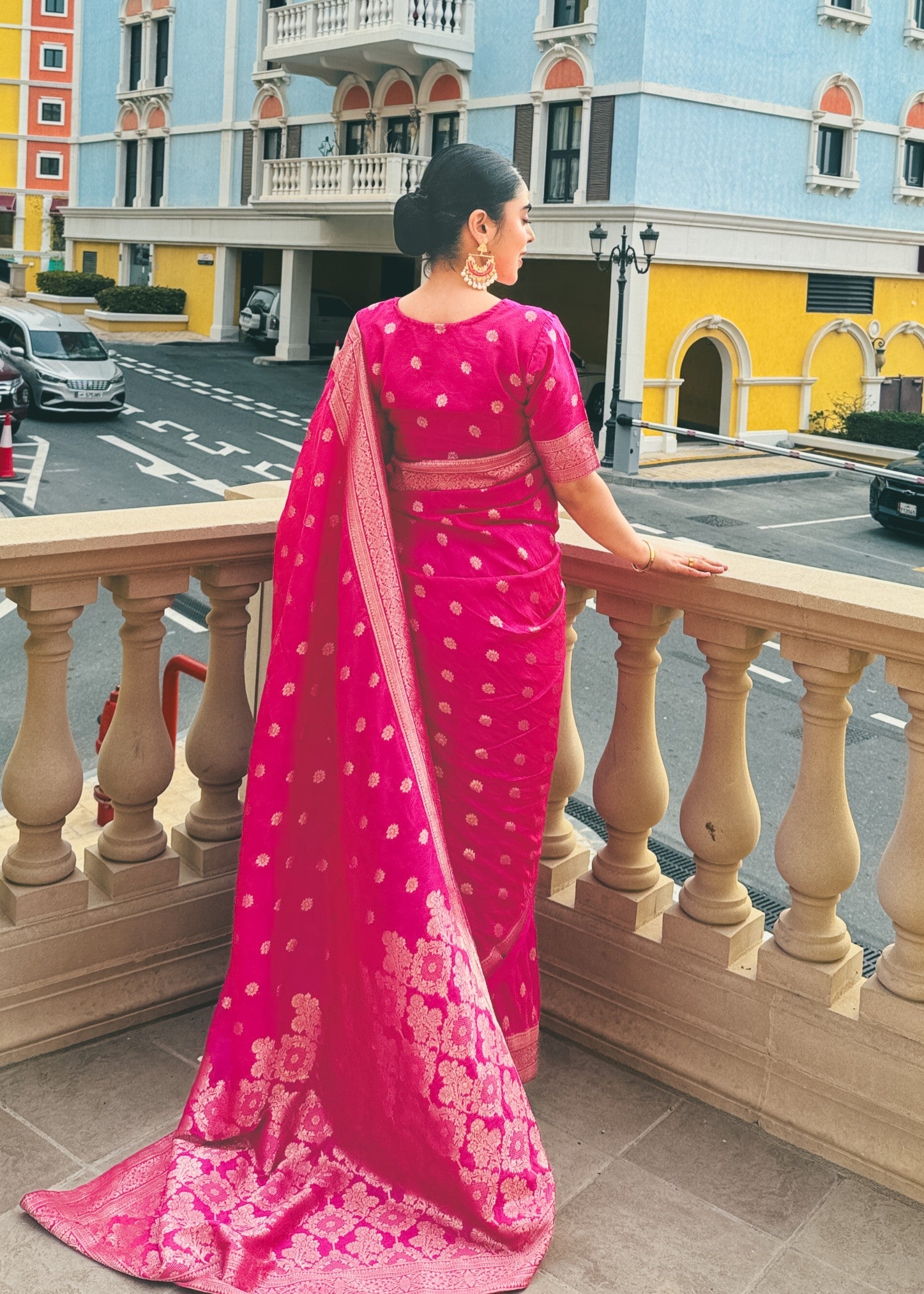 silk Saree in Hot pink