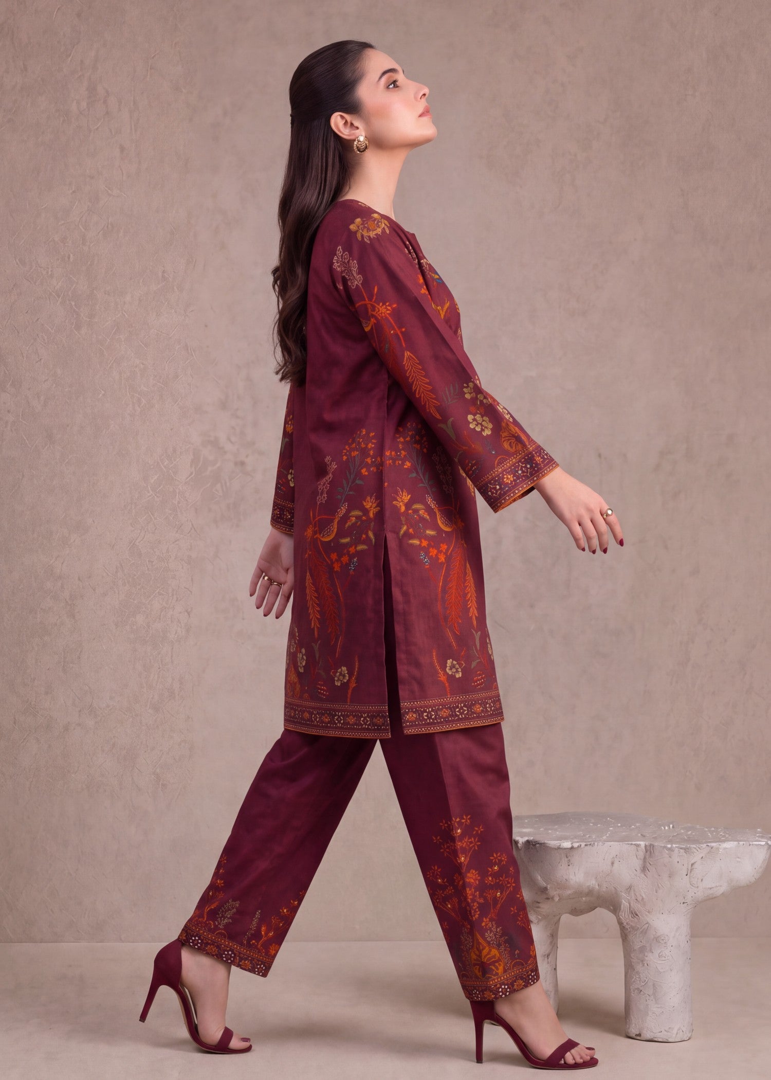 polyester crepe Co Ord Sets in Maroon