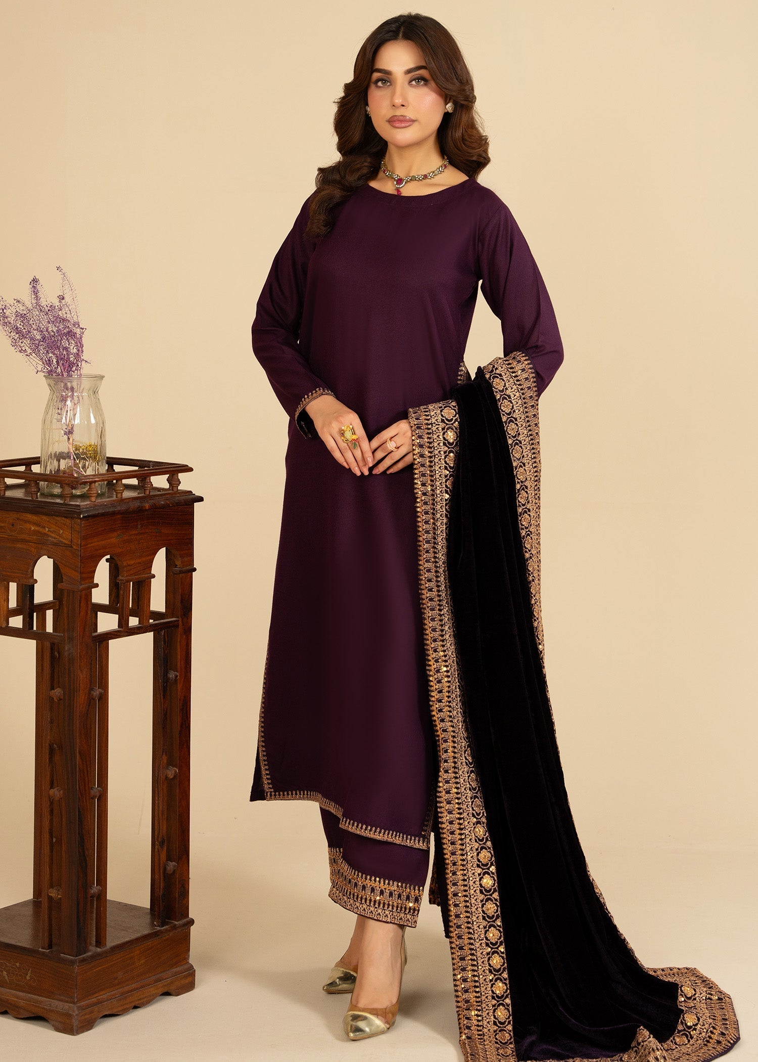 wool viscose Kurta Set in Plum