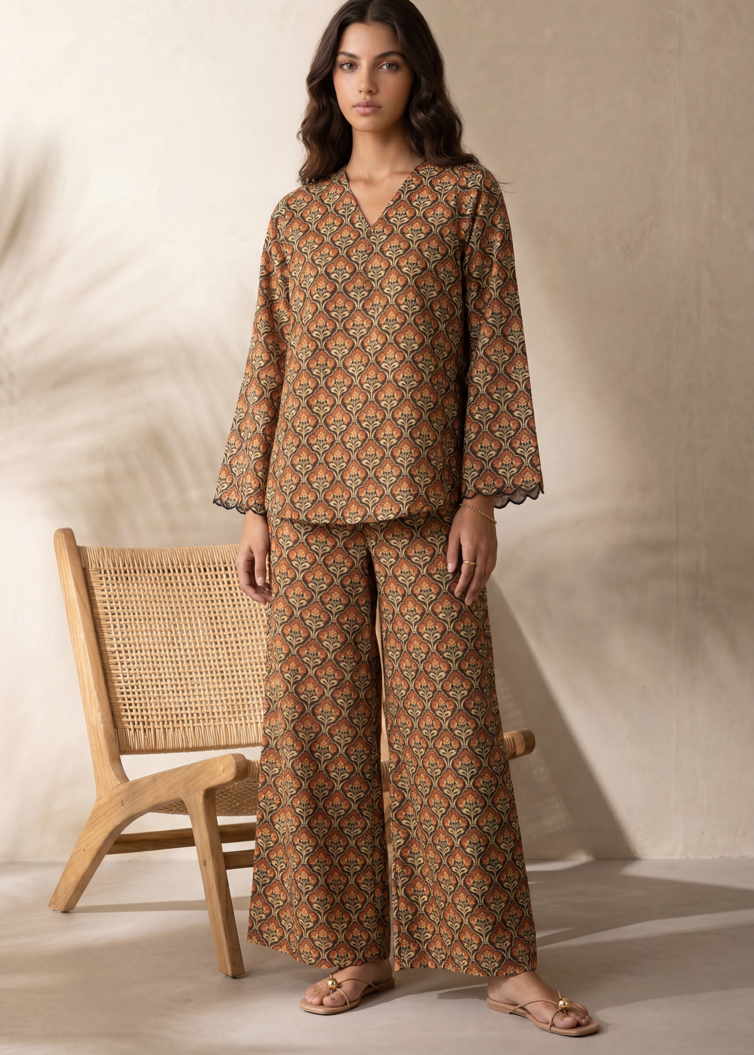 lawn Co ord Sets in Camel brown