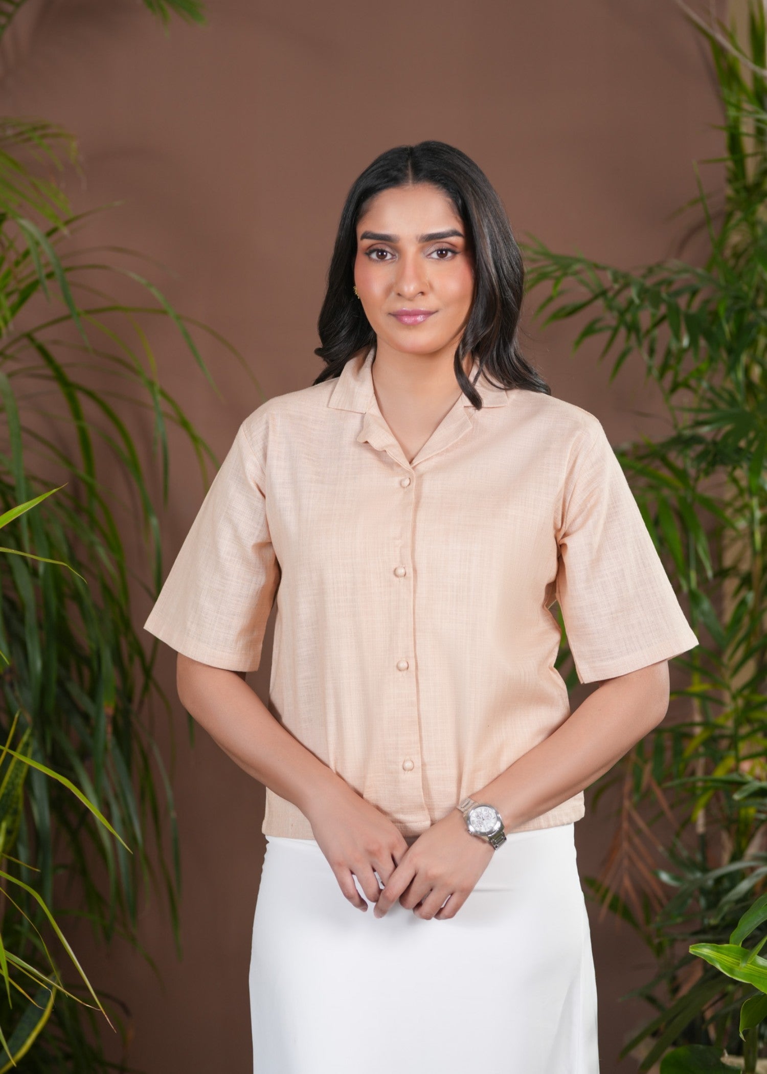 slub khaddar Top in Peach orange