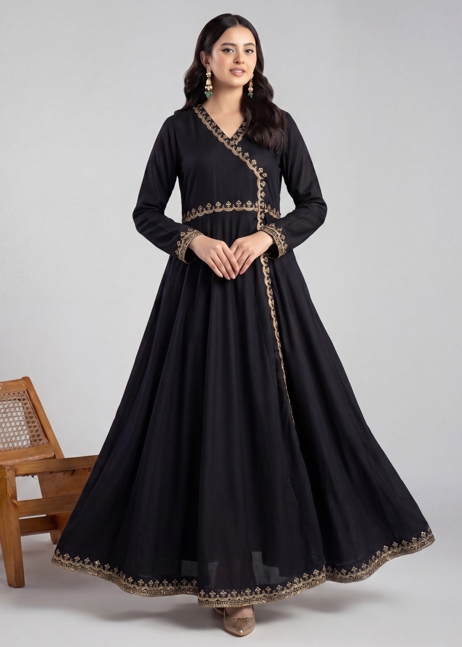 linen Angrakha in Black
