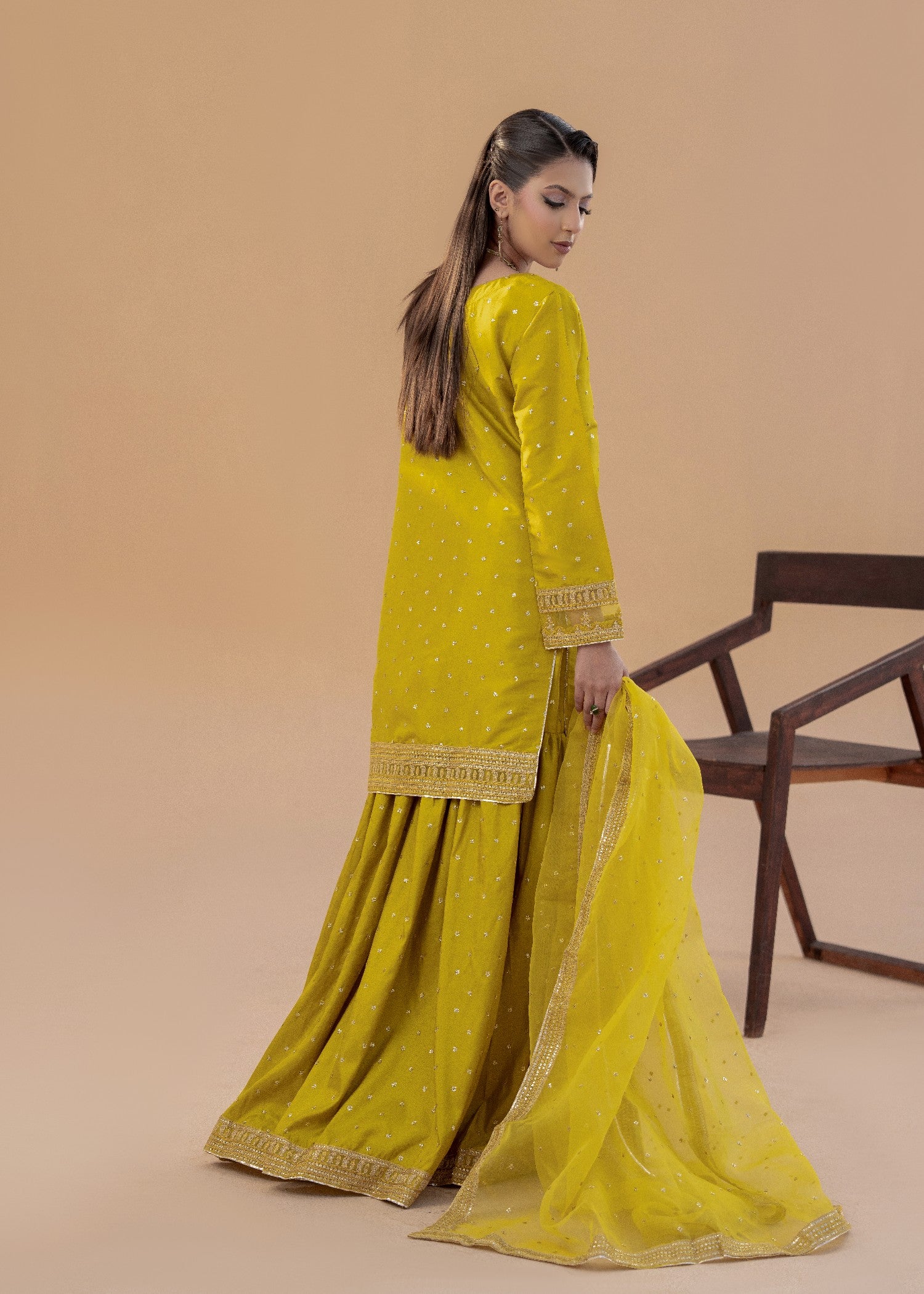silk Gharara in Yellow green