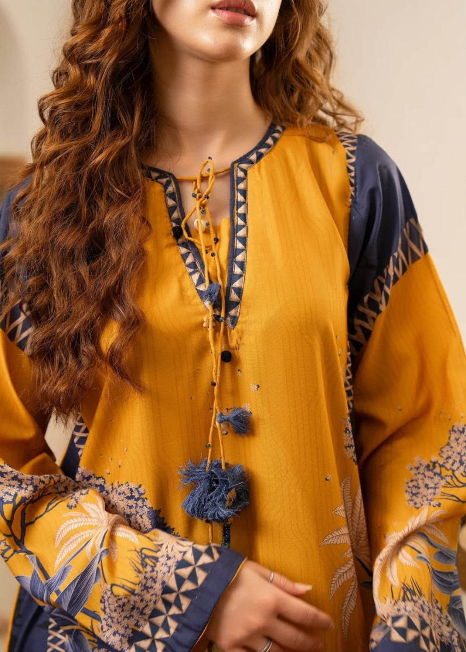 blended cambric Kaftan in Mustard