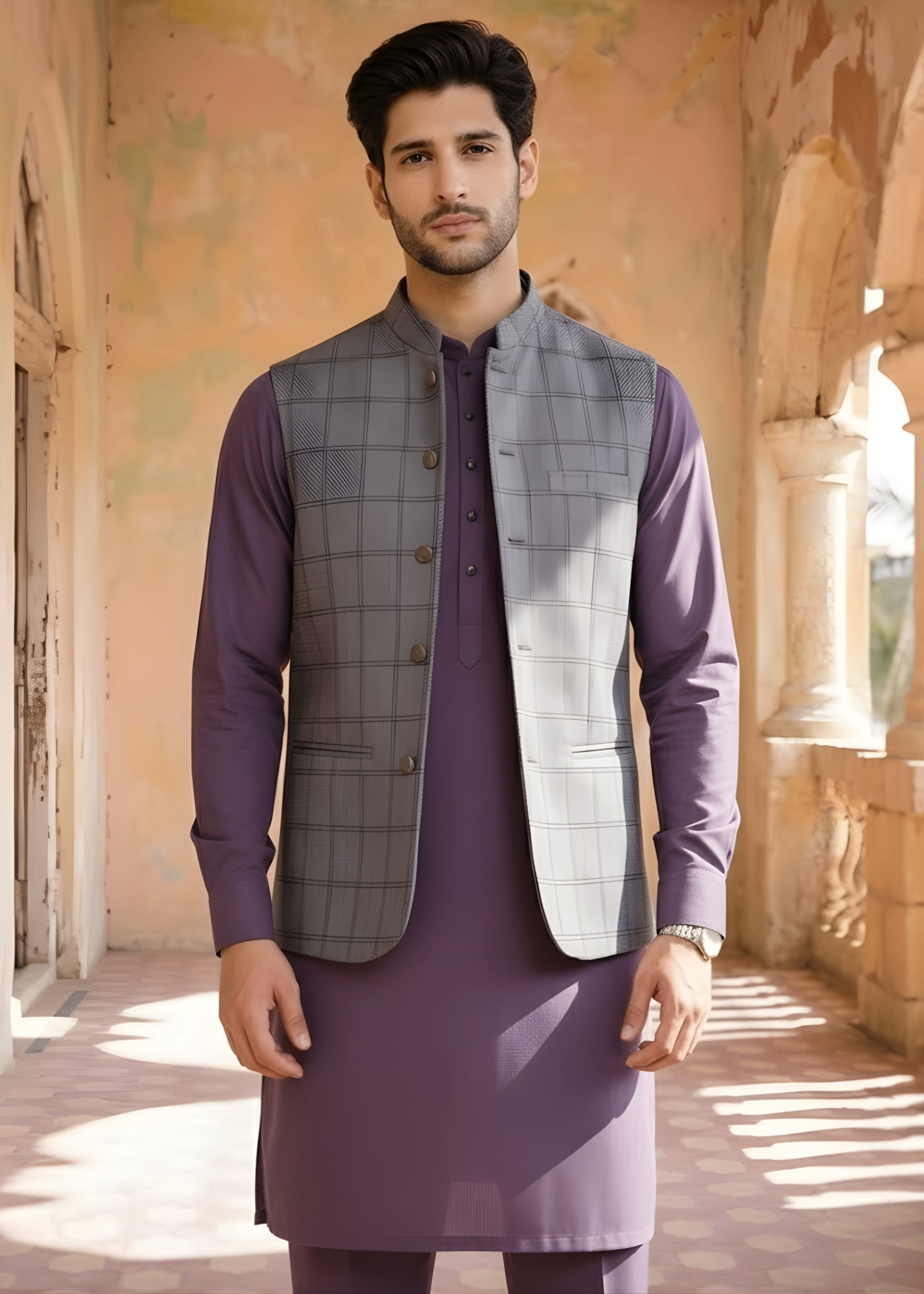 yarn dyed Waistcoat in Grey