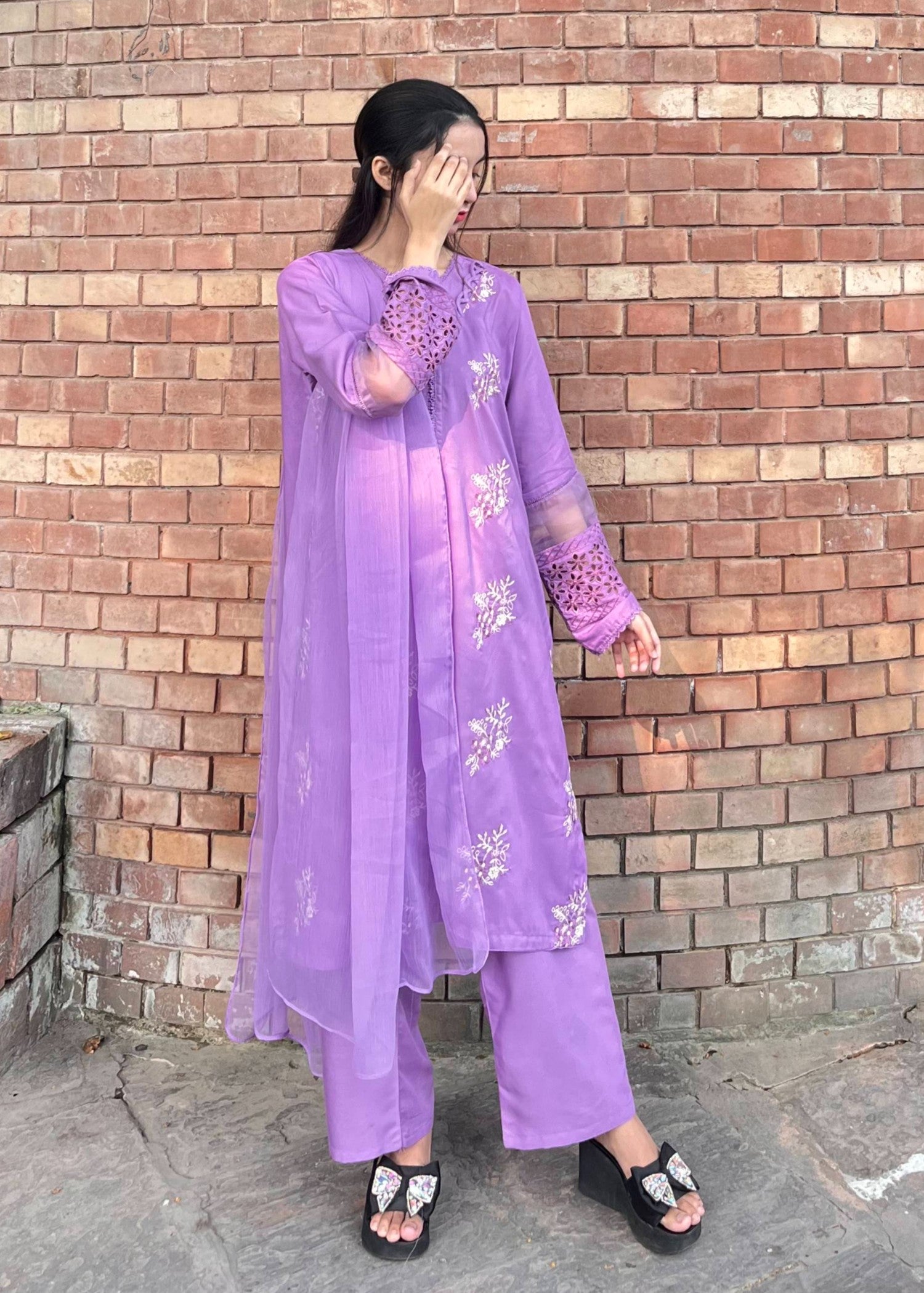 linen Kurta Set in Purple mountain majesty