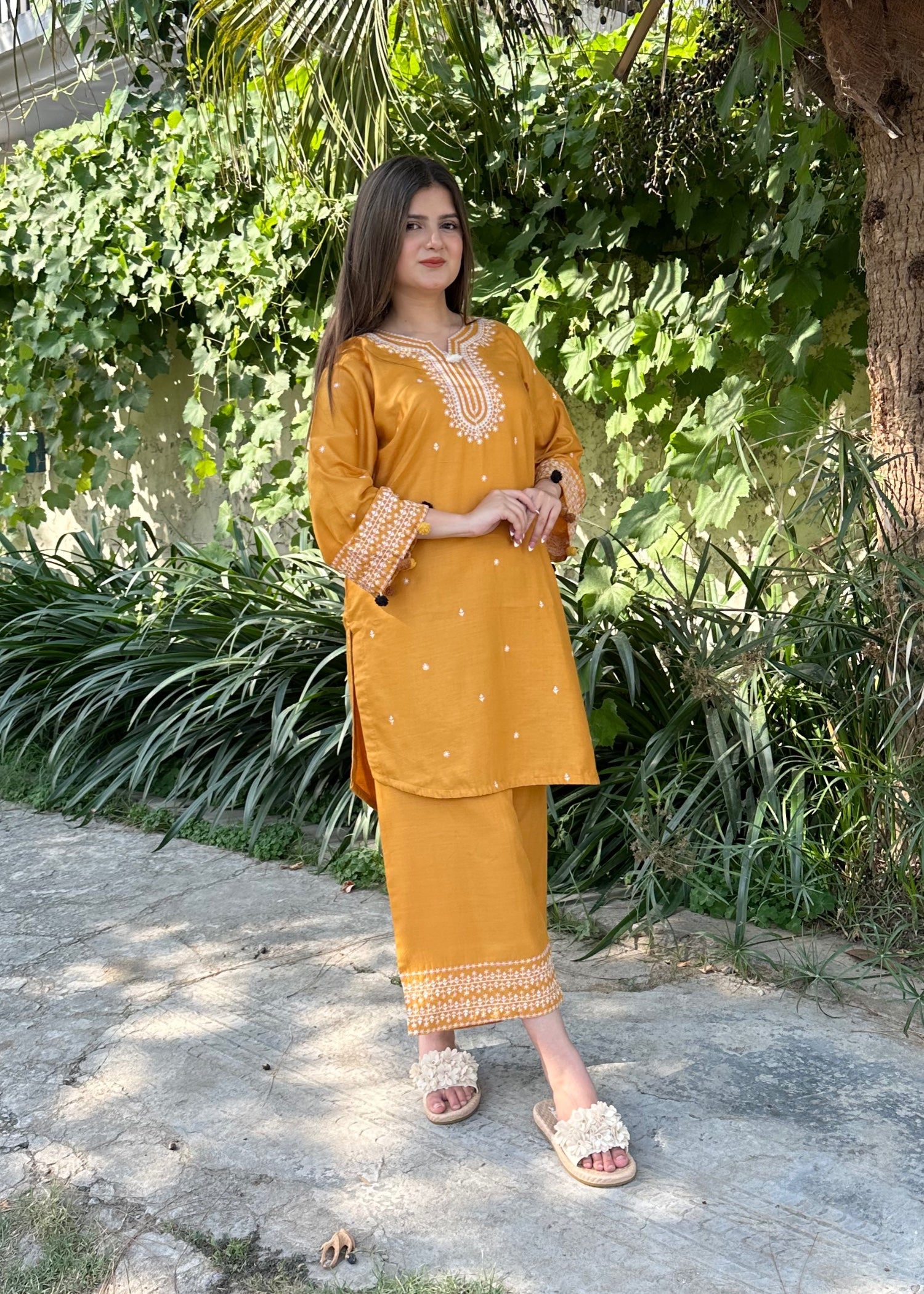 arabic lawn Kurta Set in Mustard