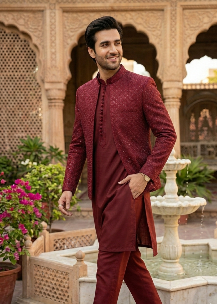 silk Prince Coat in Maroon