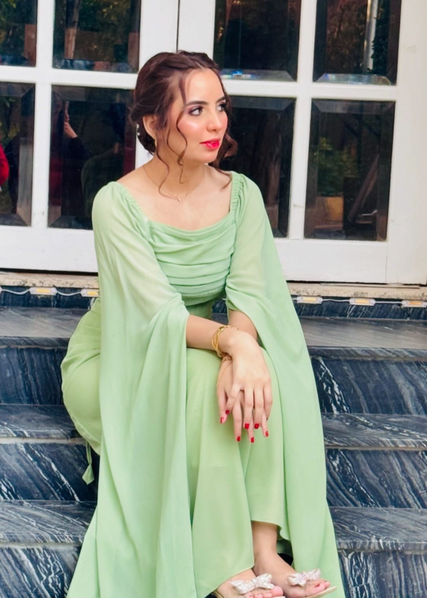 georgette chiffon Dress in Mint green