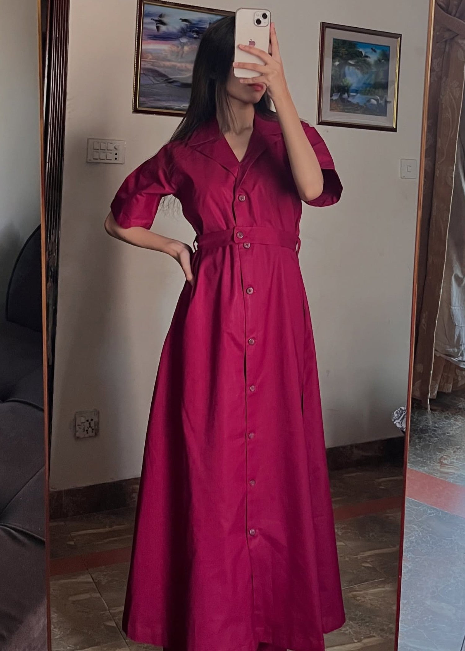 cotton Frock in Maroon