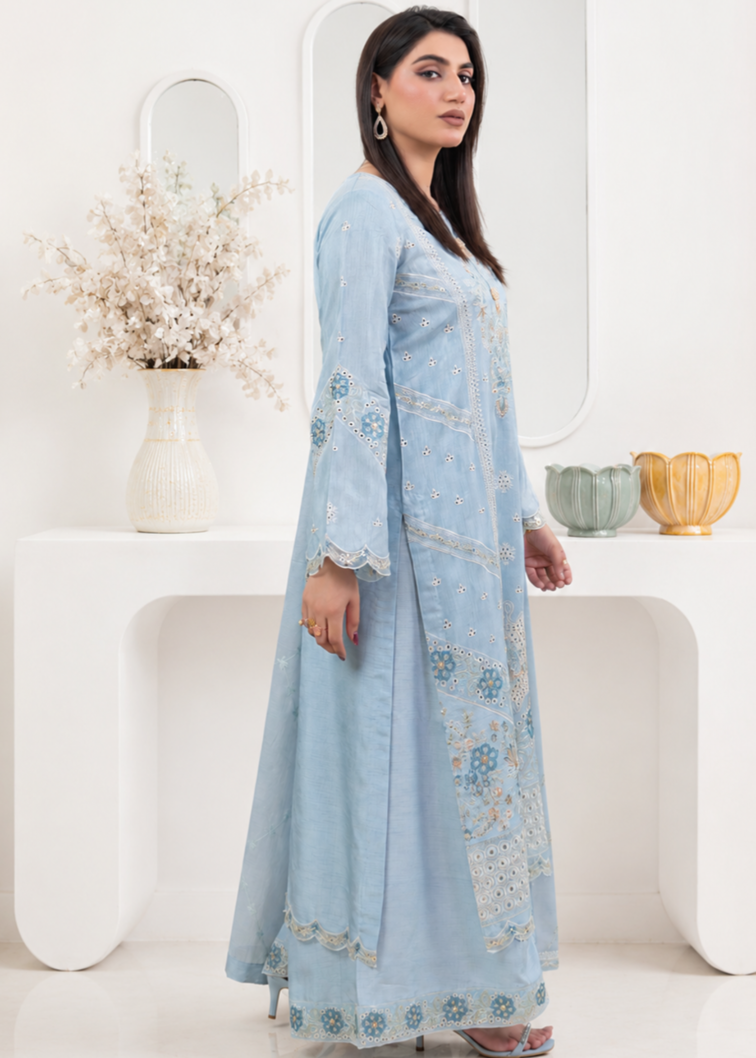 korean raw silk Sharara in Powder blue