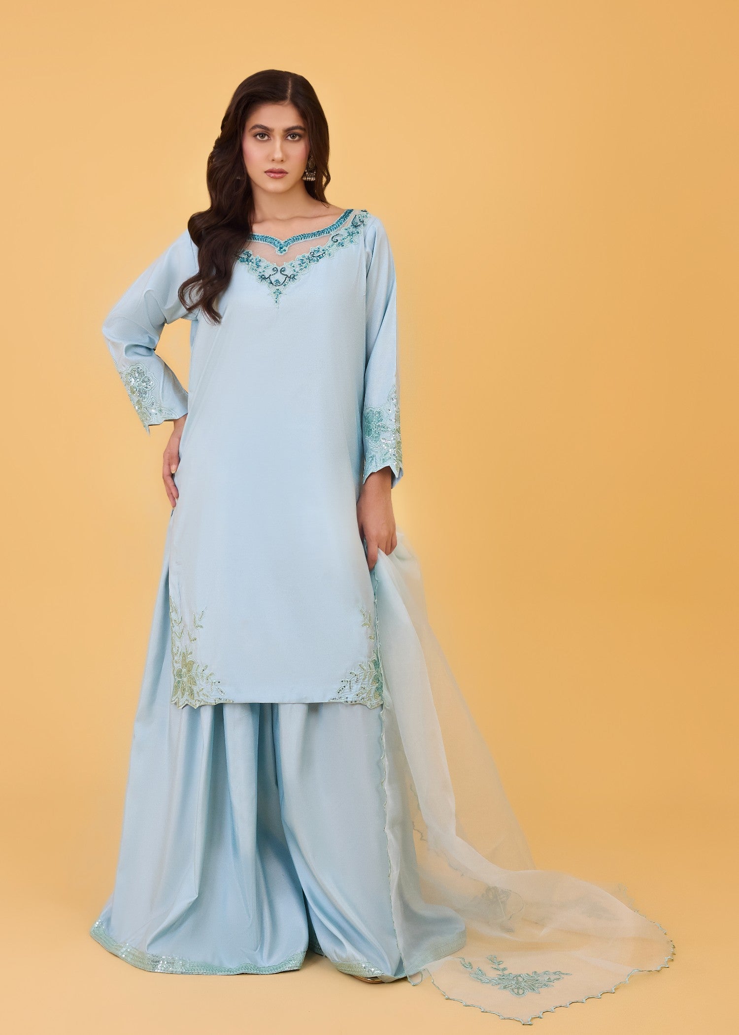 kattan silk Sharara in Powder blue