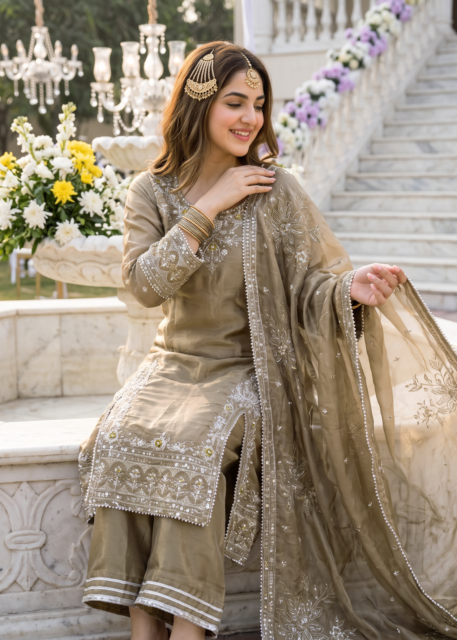 cotton silk Kurta Set in Sage green