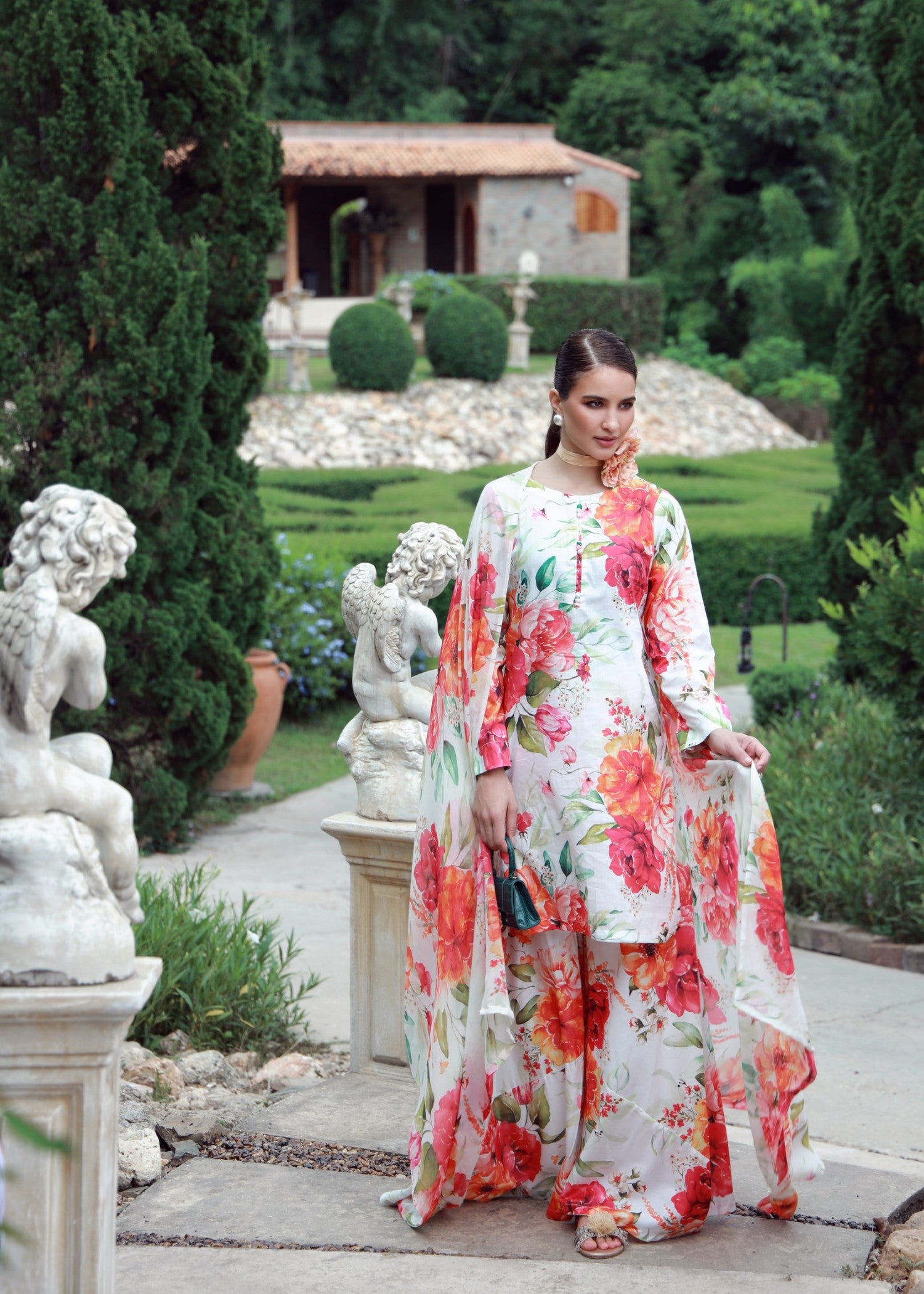 lawn Sharara in White