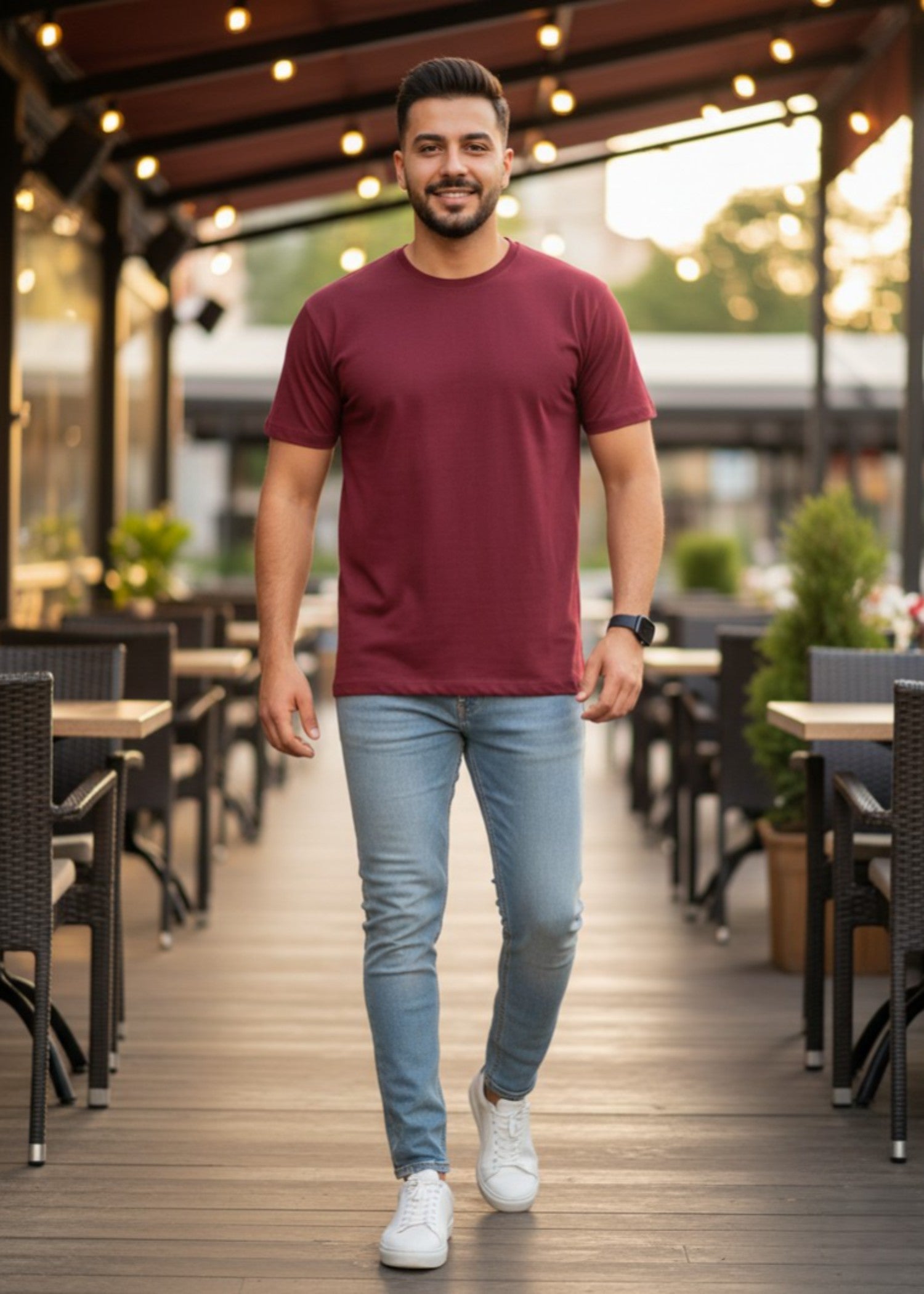 polycotton T Shirt in Maroon