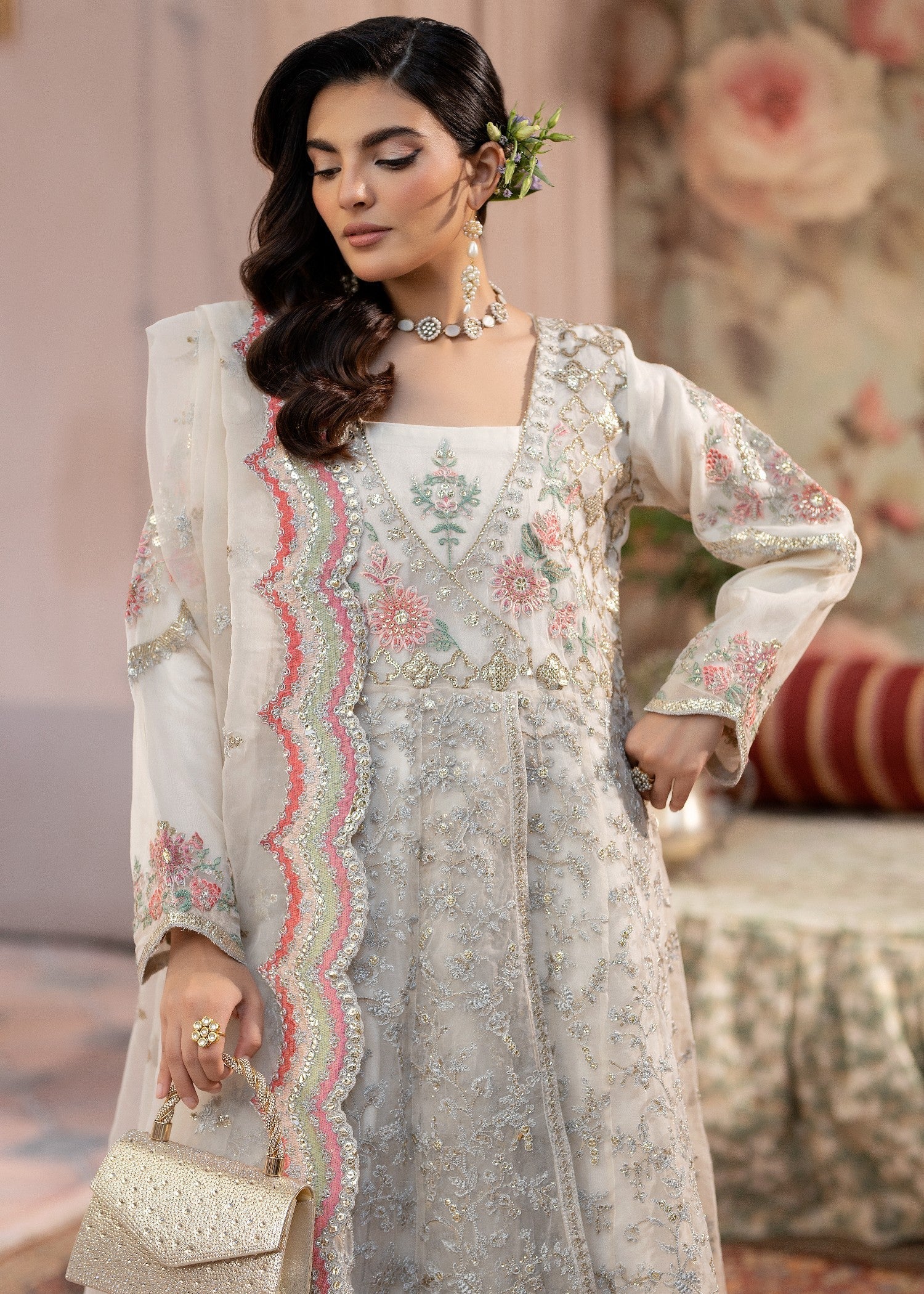 organza Angrakha in White