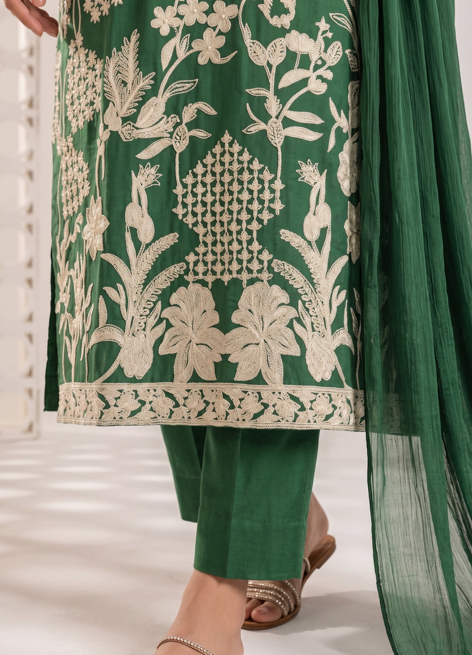 linen Kurta Set in Jade green