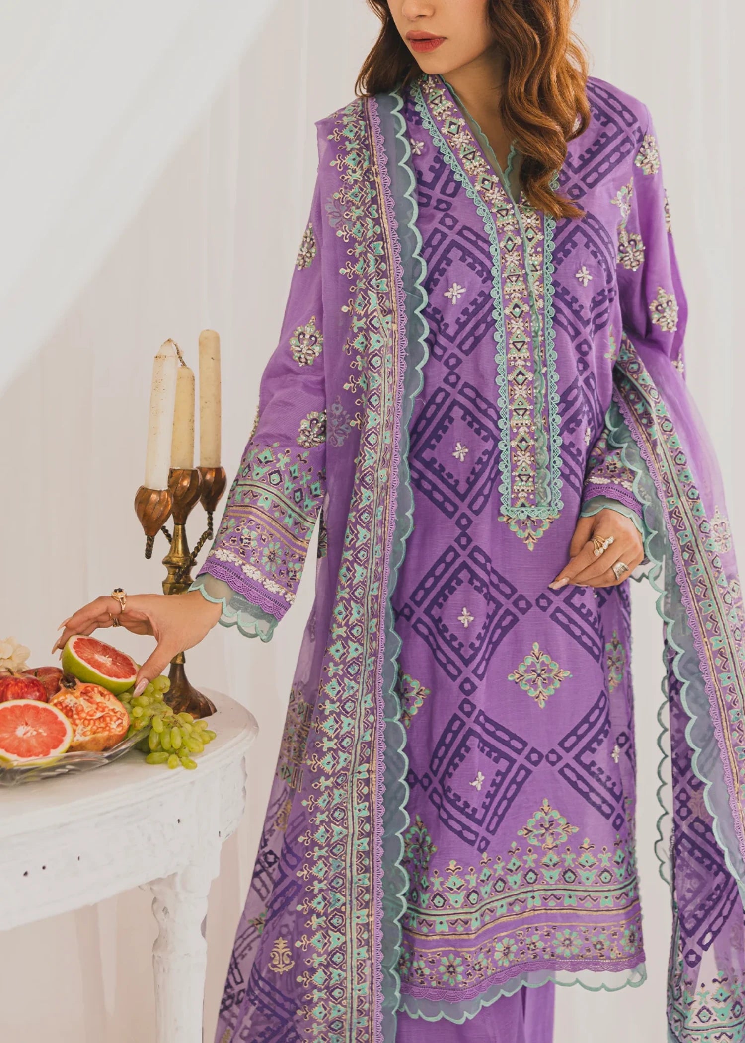 raw silk Unstitched in Lavender