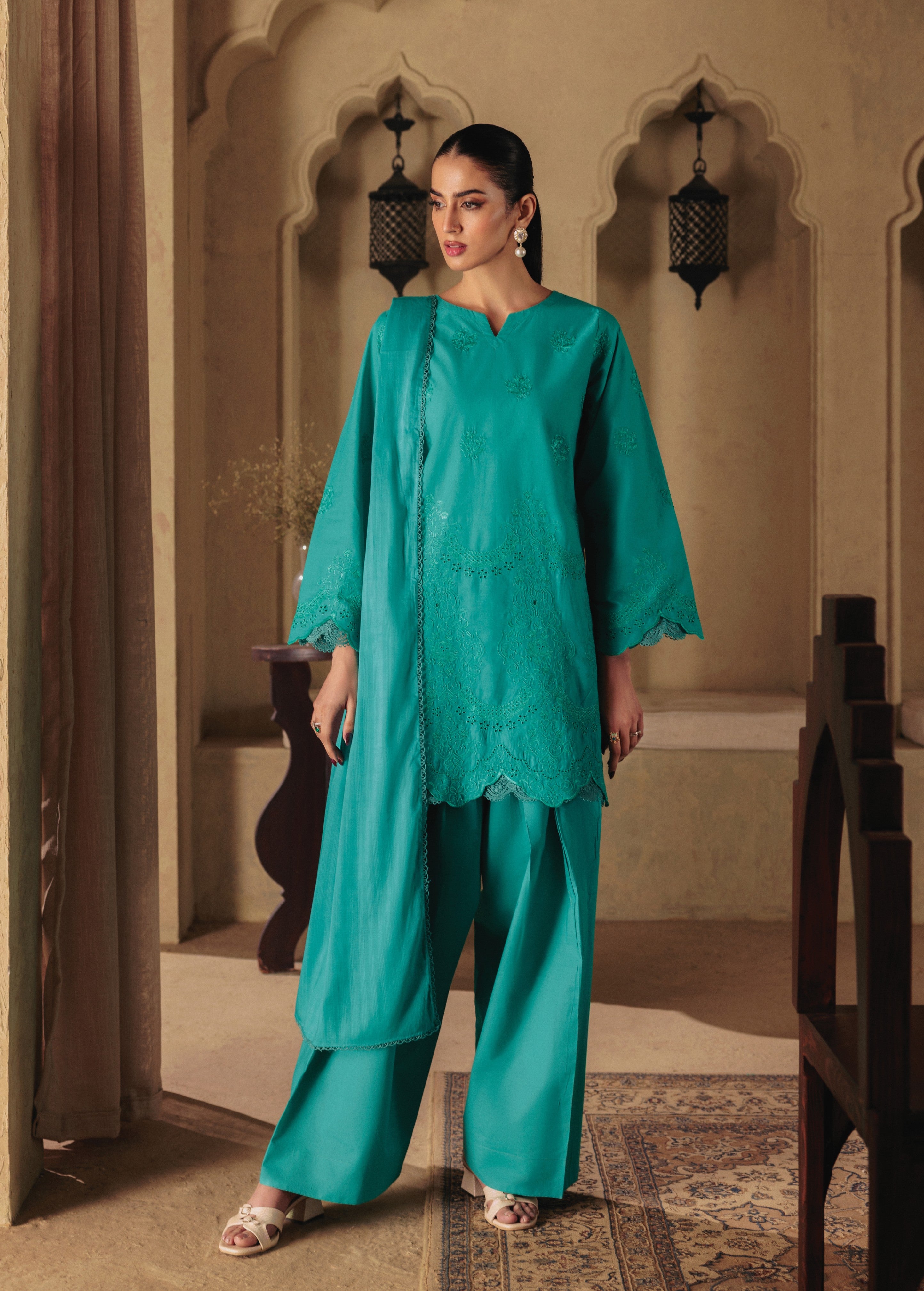 lawn Kurta Set in Sea green