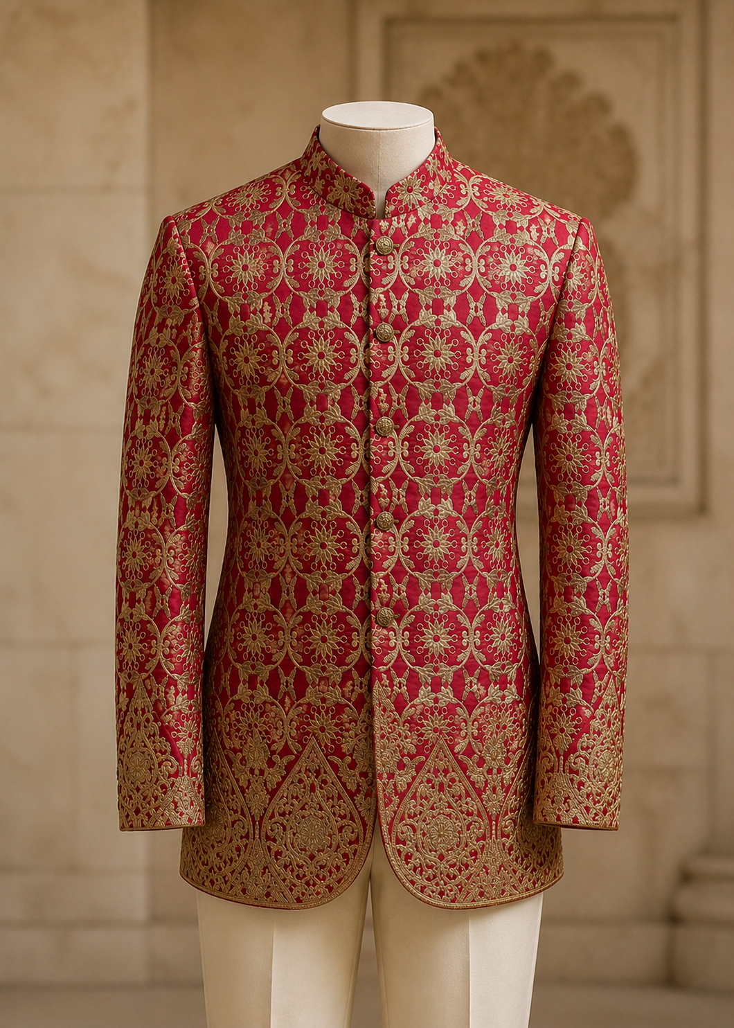 silk Prince Coat in Red, gold