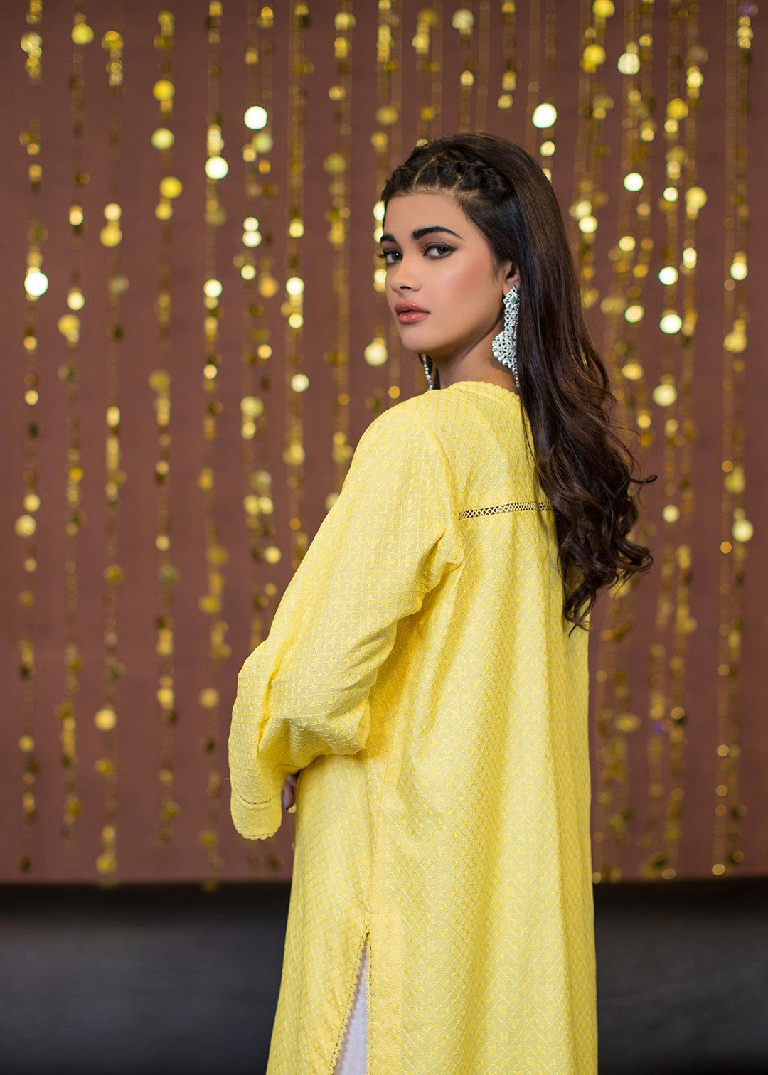 chikankari cotton Kurti in Lemon