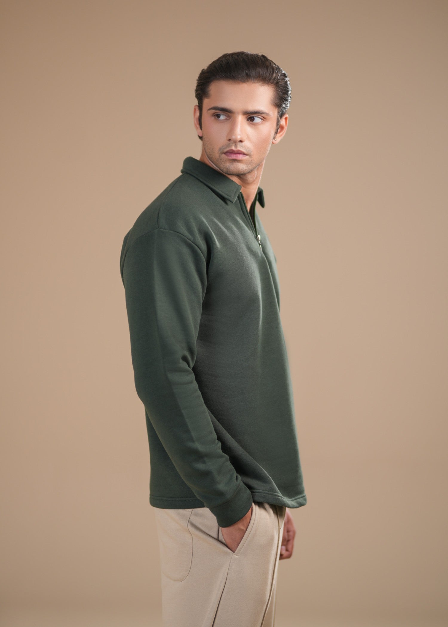fleece Polo Shirt in Green