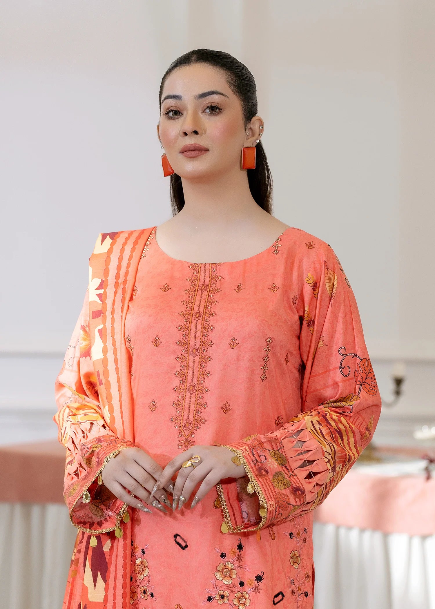 wool Kurta Set in Peach pink