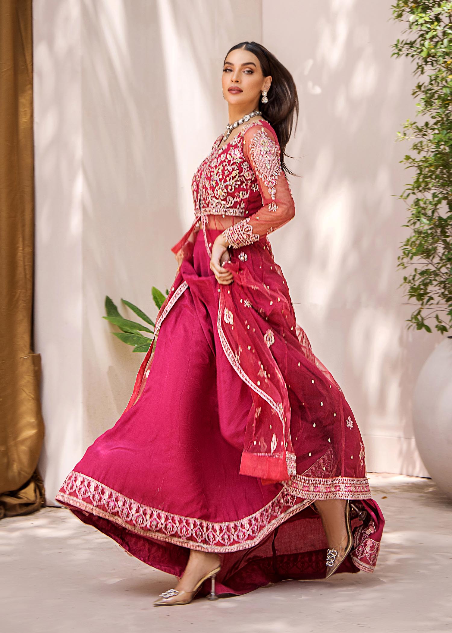 net Lehenga in Pink