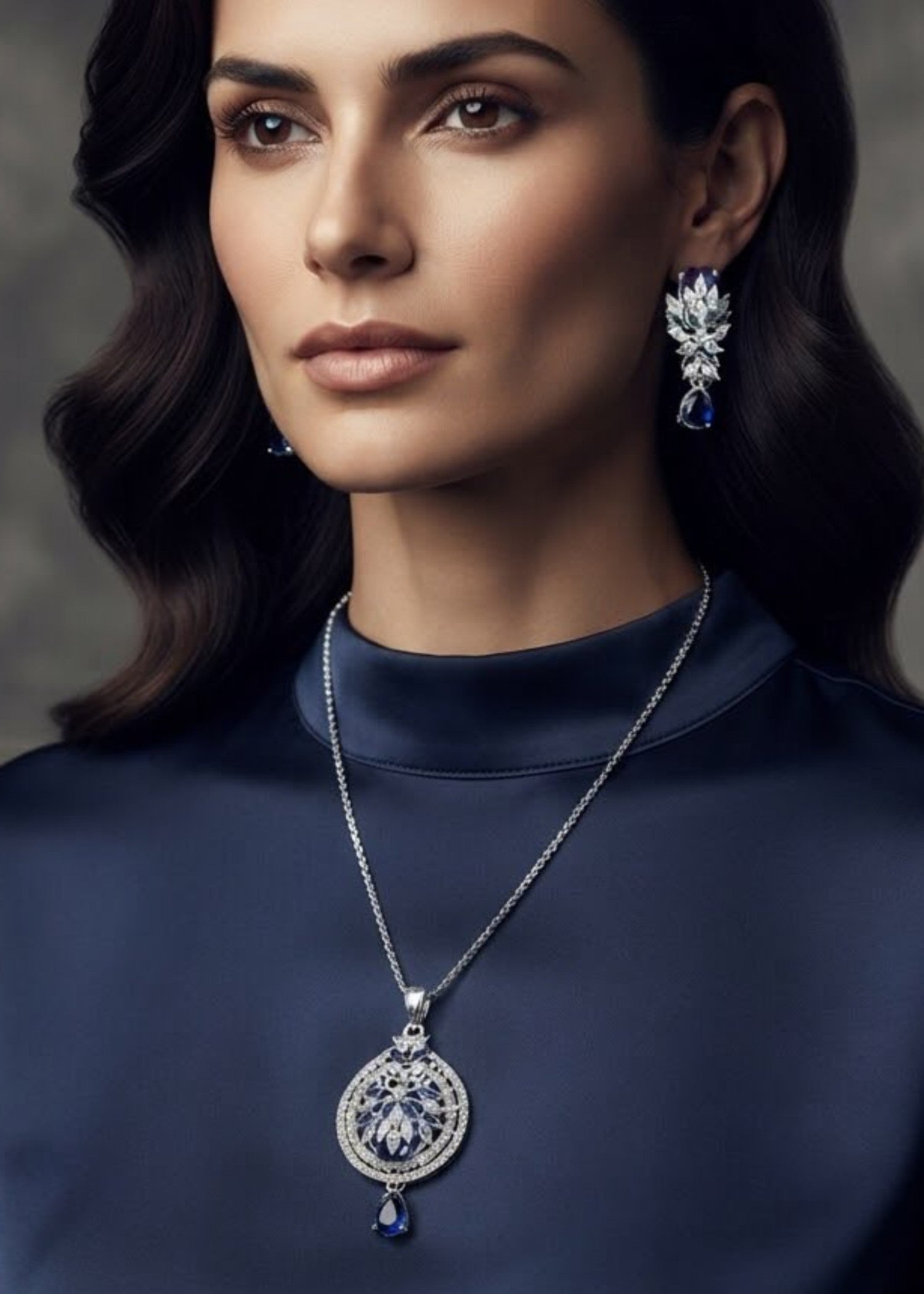 Jewelry Set in Silver, navy blue Color by - Trendy Women Jewelry Set RYL0151