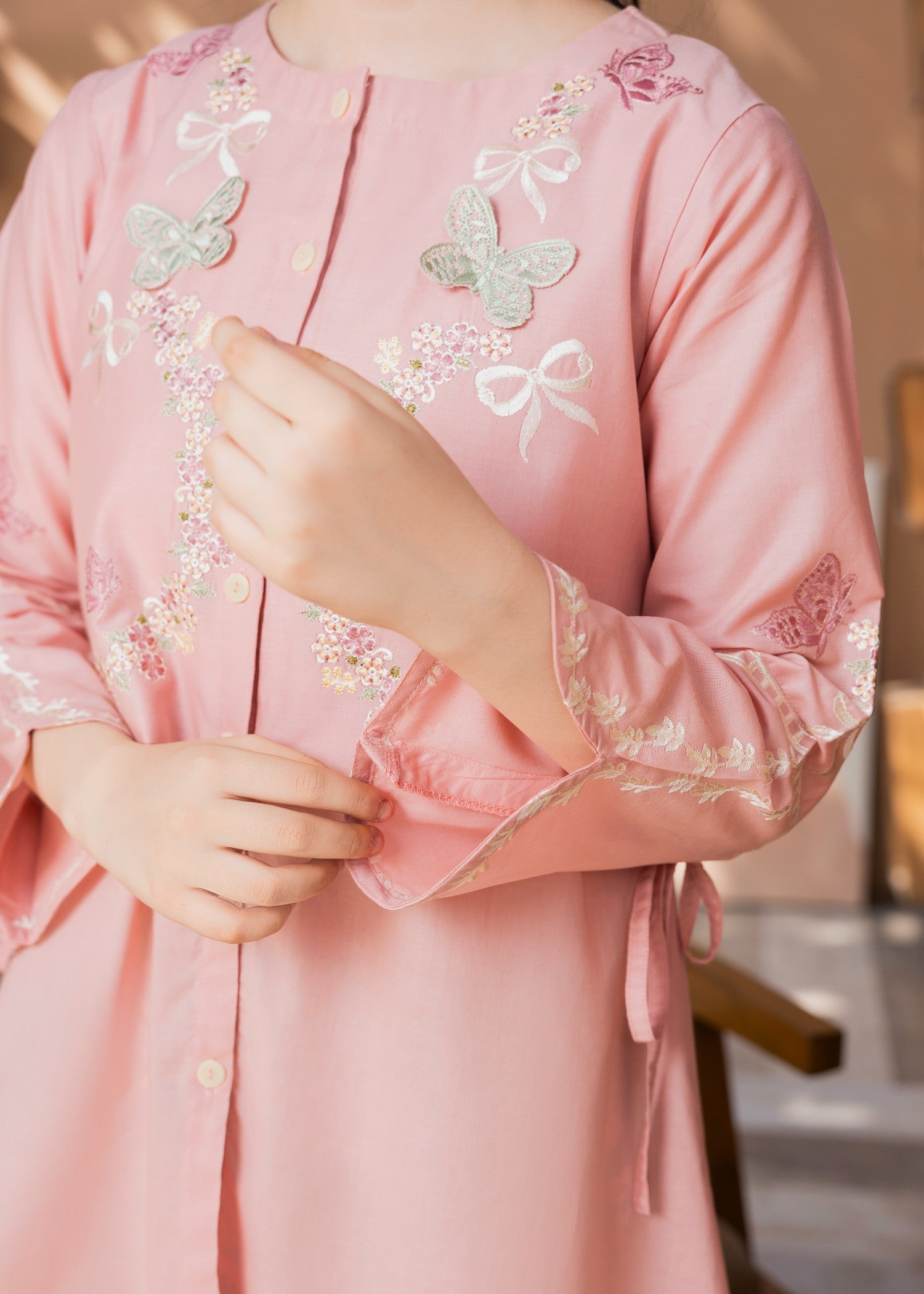 lawn cotton Short Frock in Baby pink