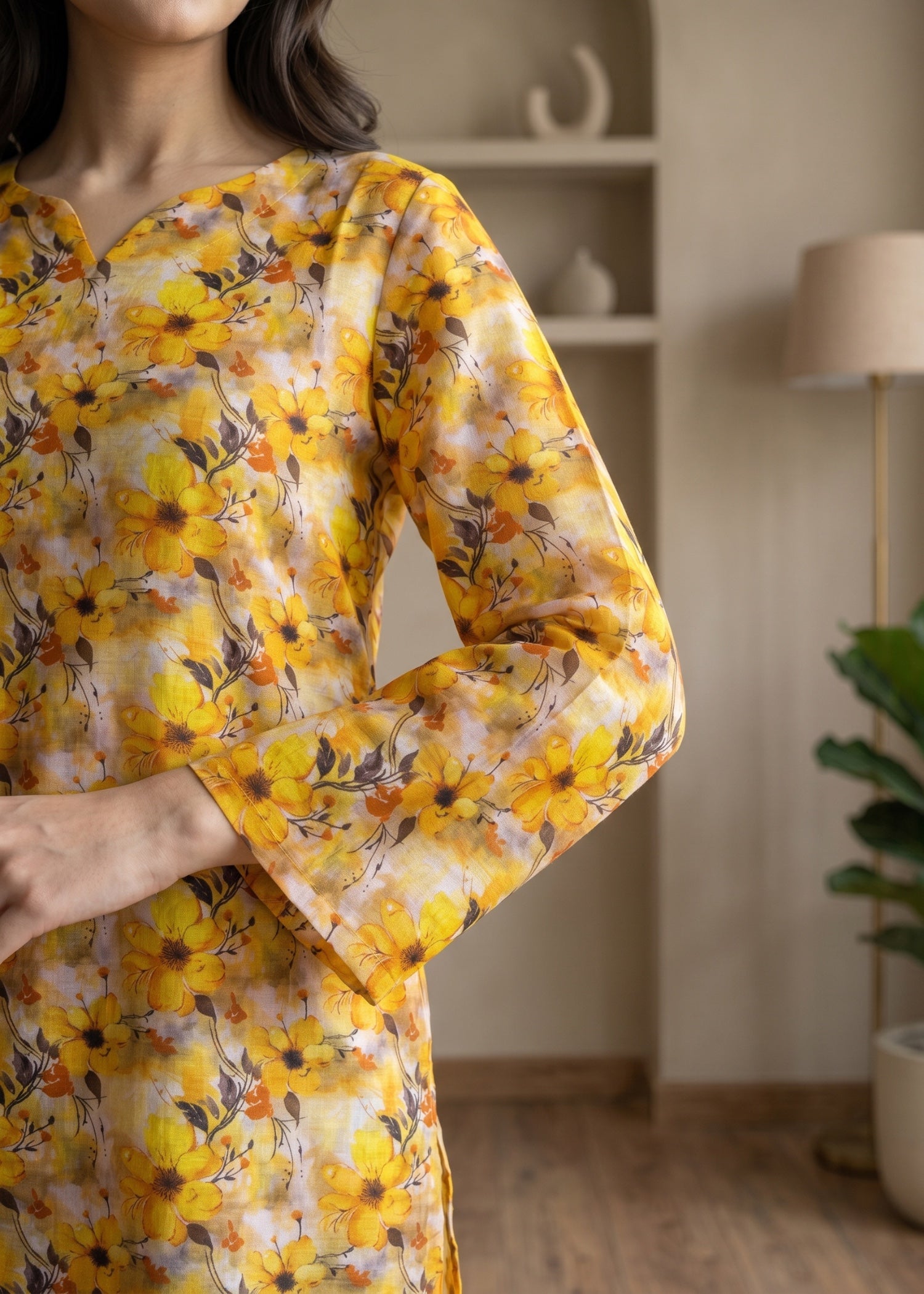 lawn cotton Kurti in Mellow yellow