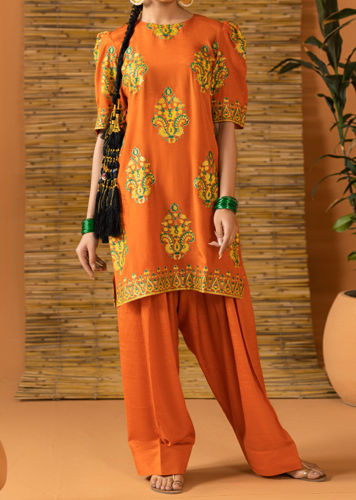 raw silk Unstitched in Tangerine