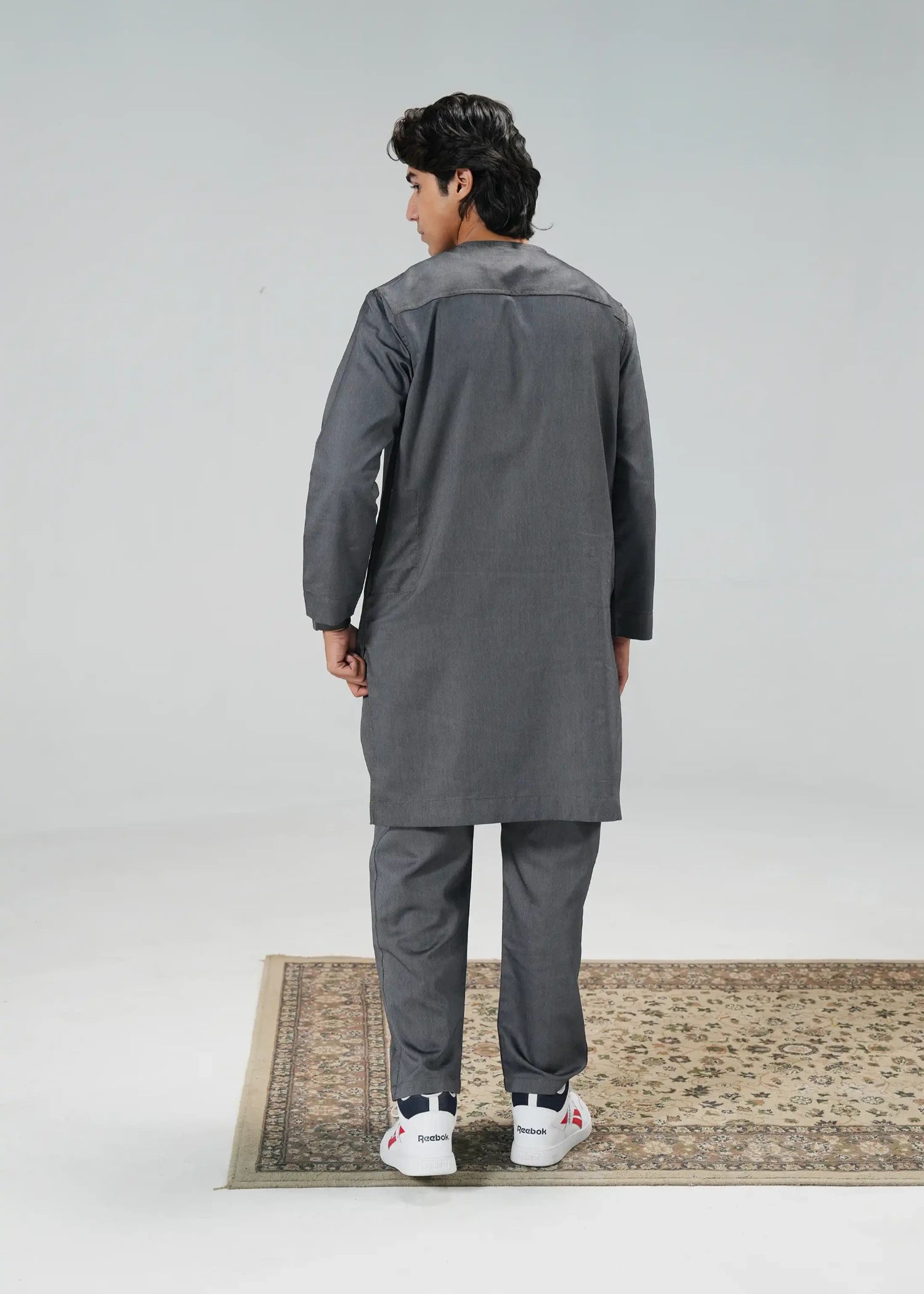 denim Kurta Set in Zinc grey