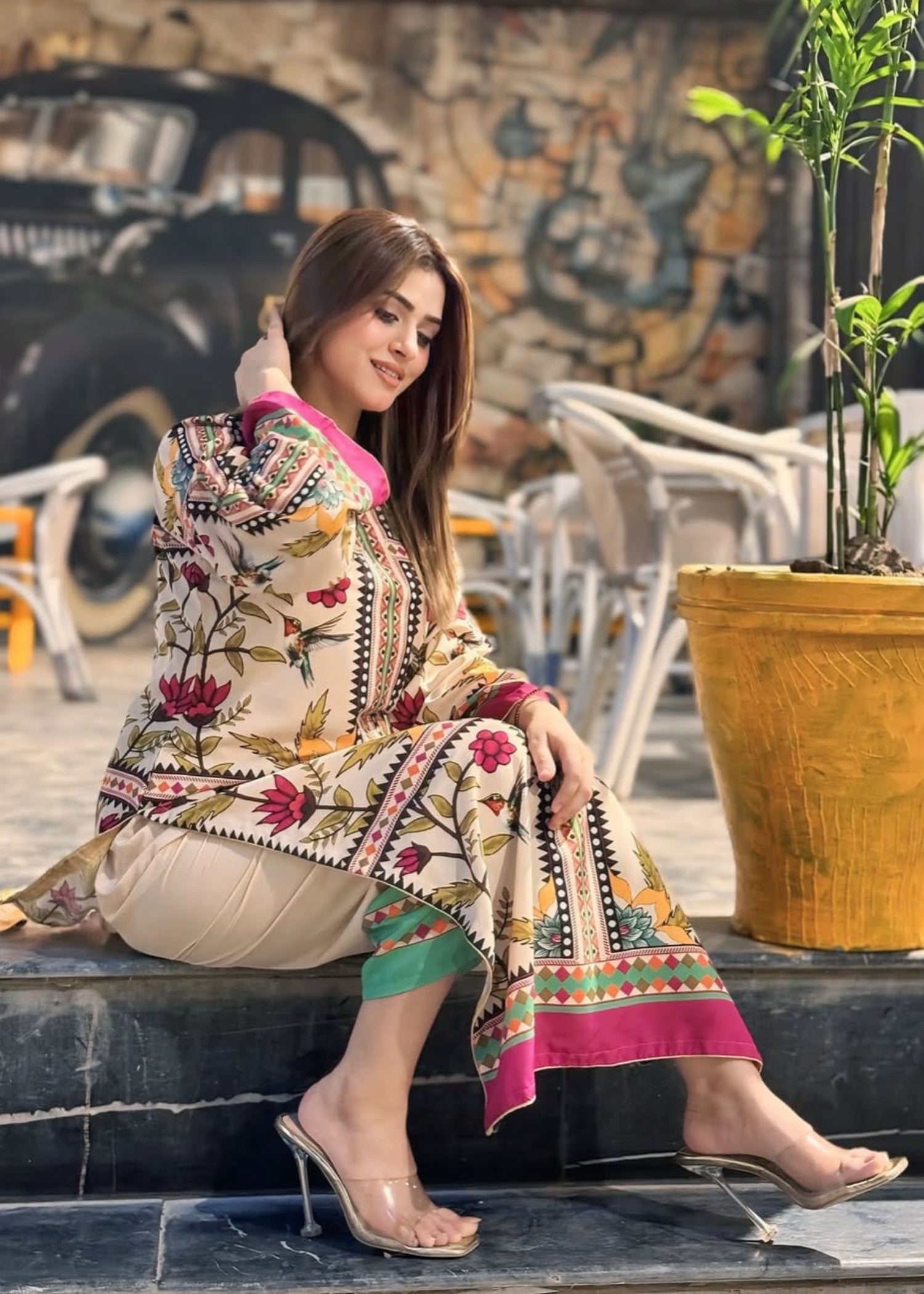 poly lawn Co Ord Sets in Beige