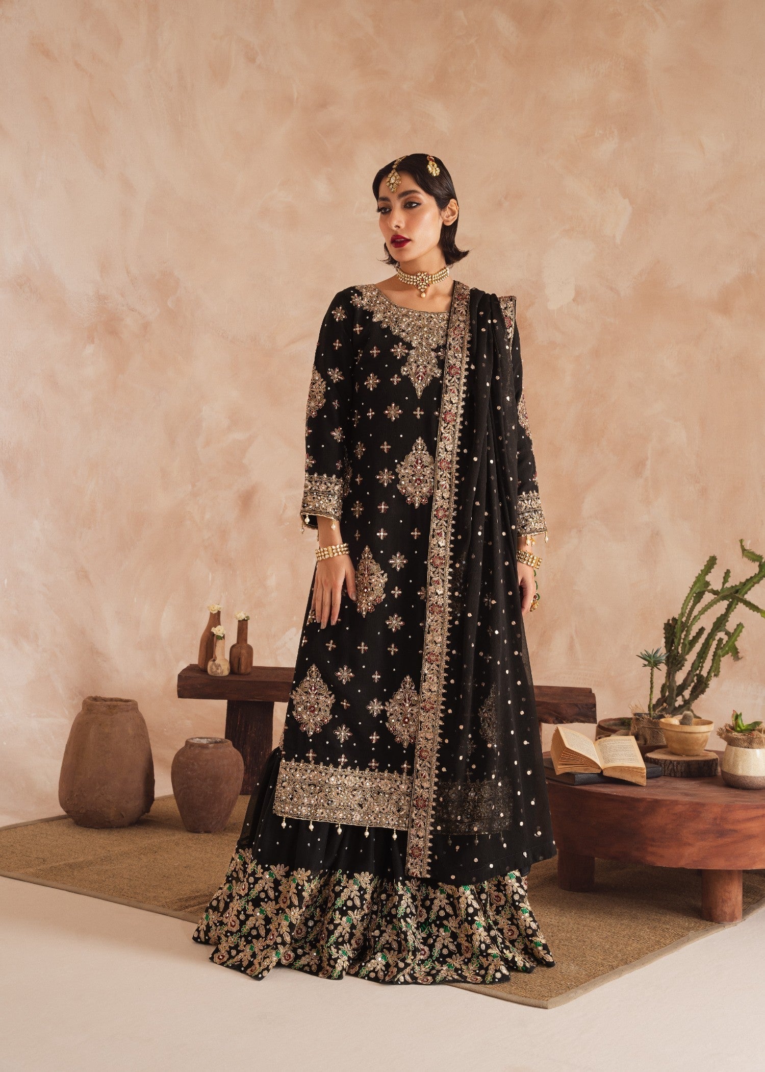 chiffon Gharara in Black